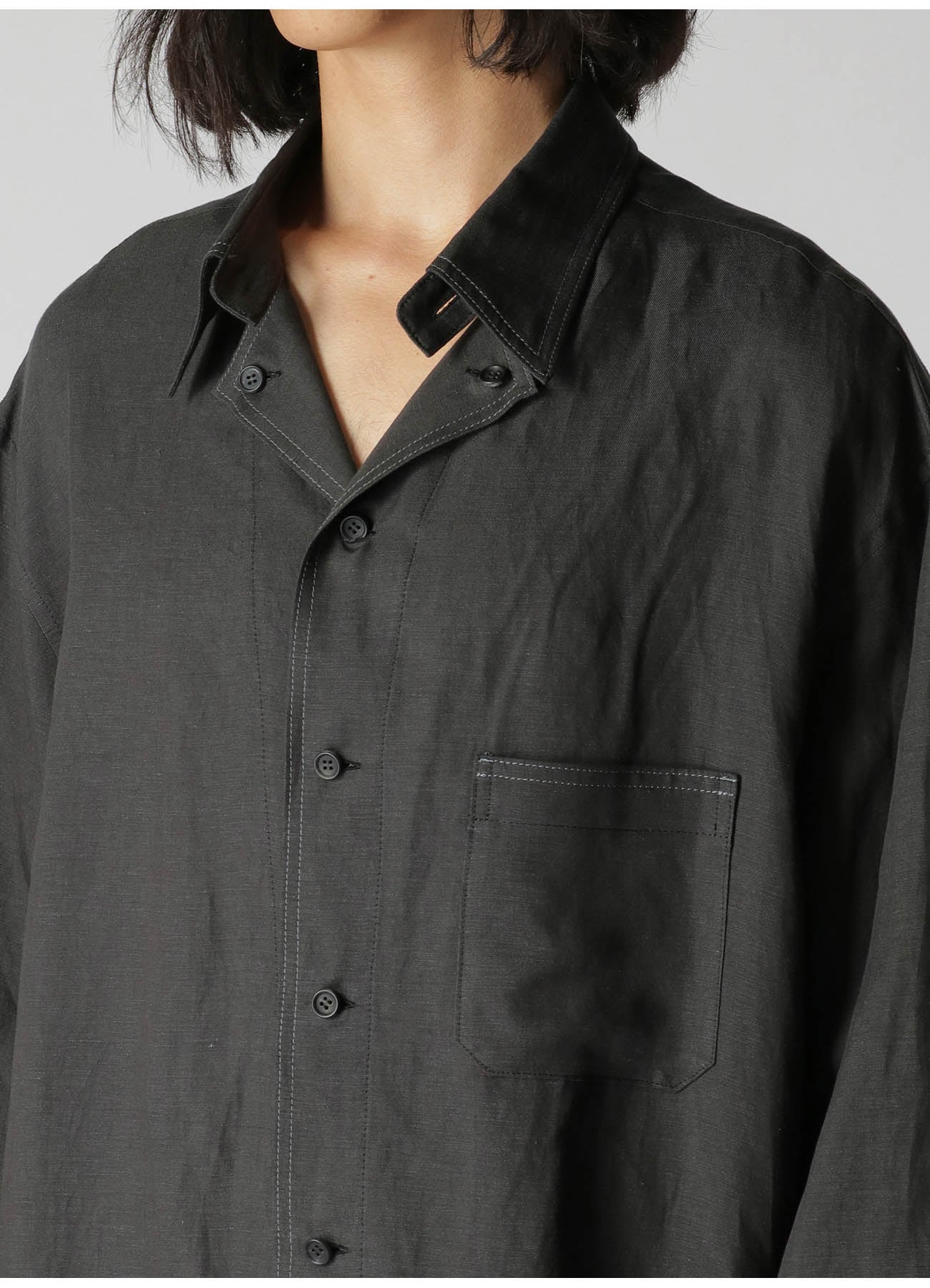 LYOCELL LINEN TWILL SHIRT WITH DESIGN COLLAR AND COLOR STITCH