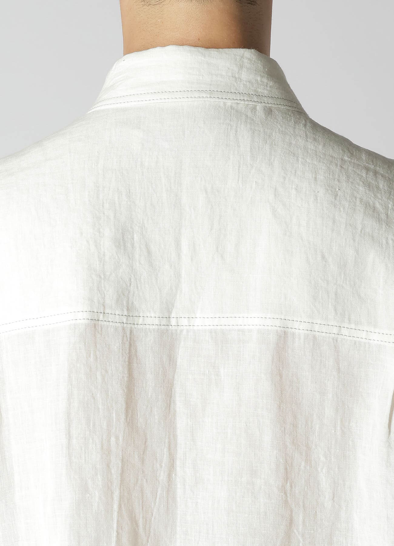 WHITE 60 LINEN LAWN SHIRT WITH DESIGN COLLAR AND COLOR COMBI STITCH