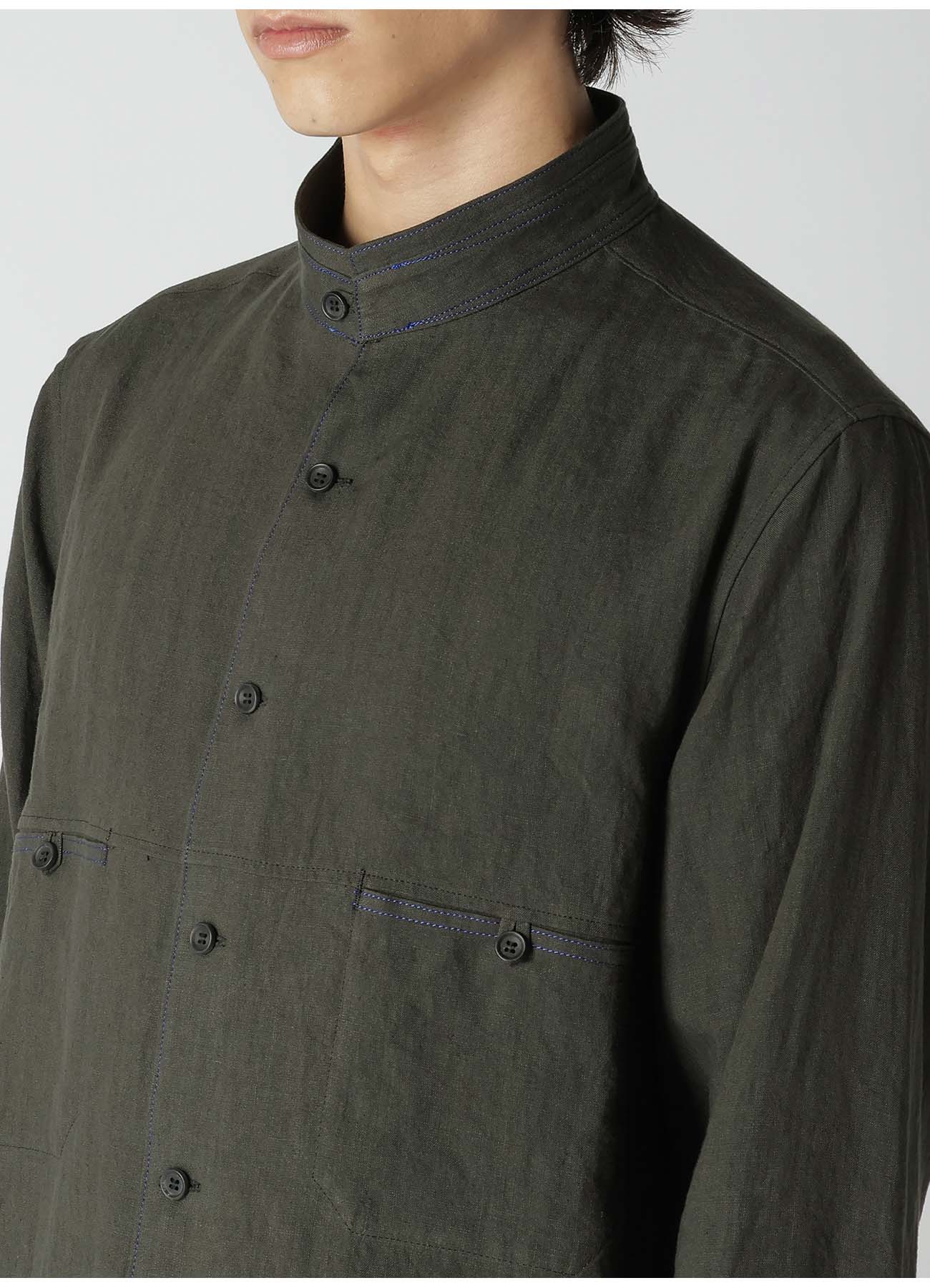LINEN PAPER BROAD SHIRT WITH STAND COLLAR