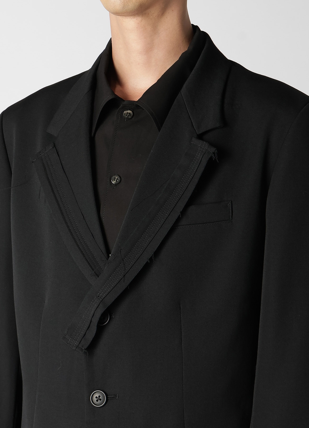 WOOL GABARDINE 3-BUTTONS JACKET WITH DECORATIVE CLOTH