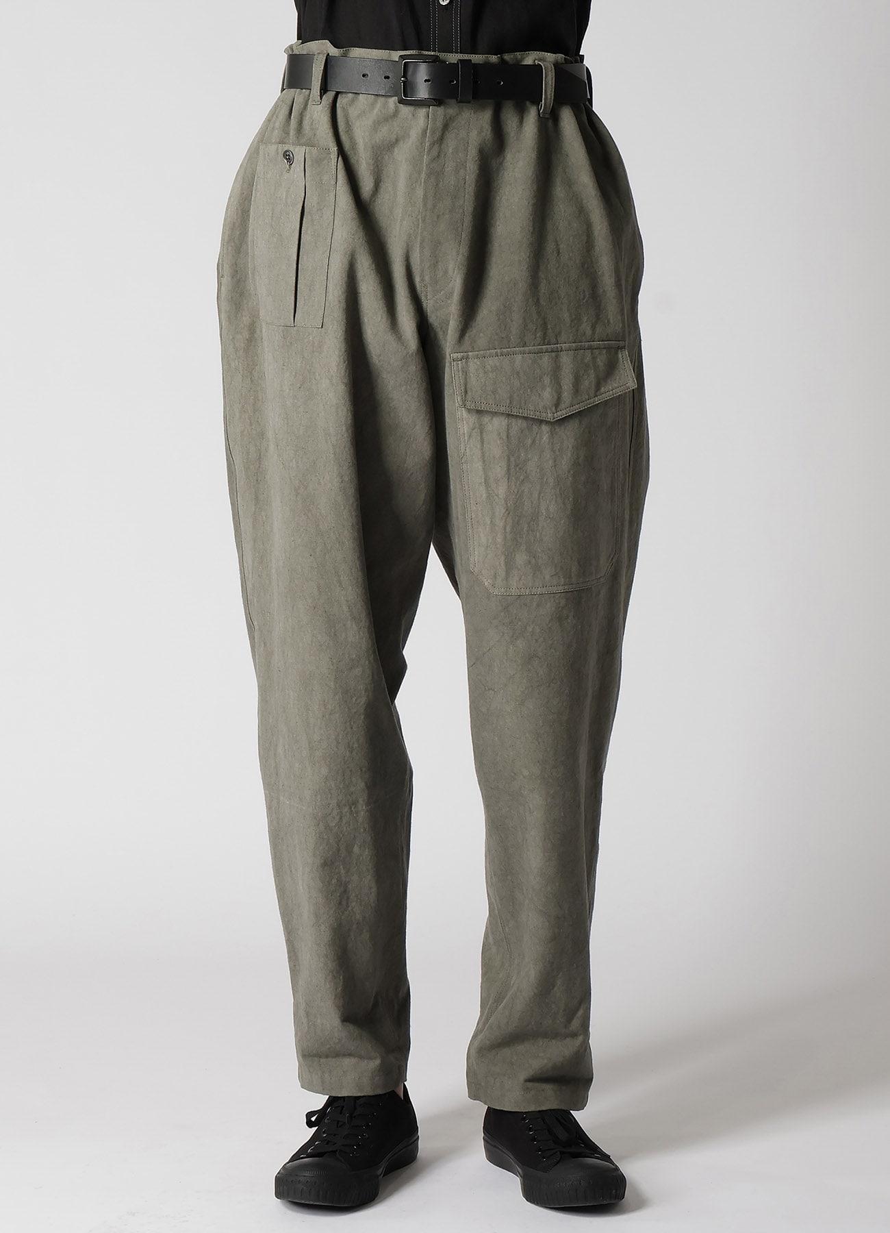 COTTON LINEN SULFIDED OZONE WORK PANTS WITH STRING