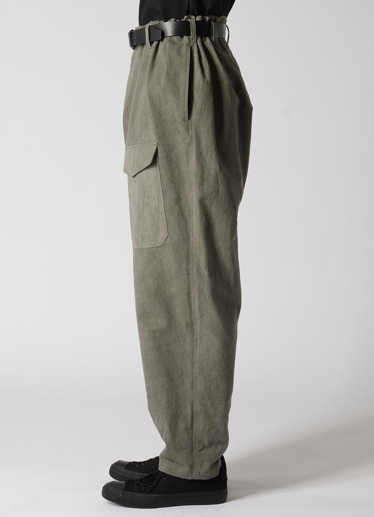 COTTON LINEN SULFIDED OZONE WORK PANTS WITH STRING
