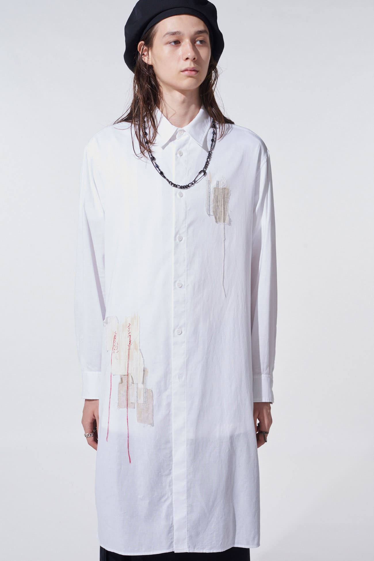 COTTON TWILL "BORO"APPLIQUE LONG SHIRT