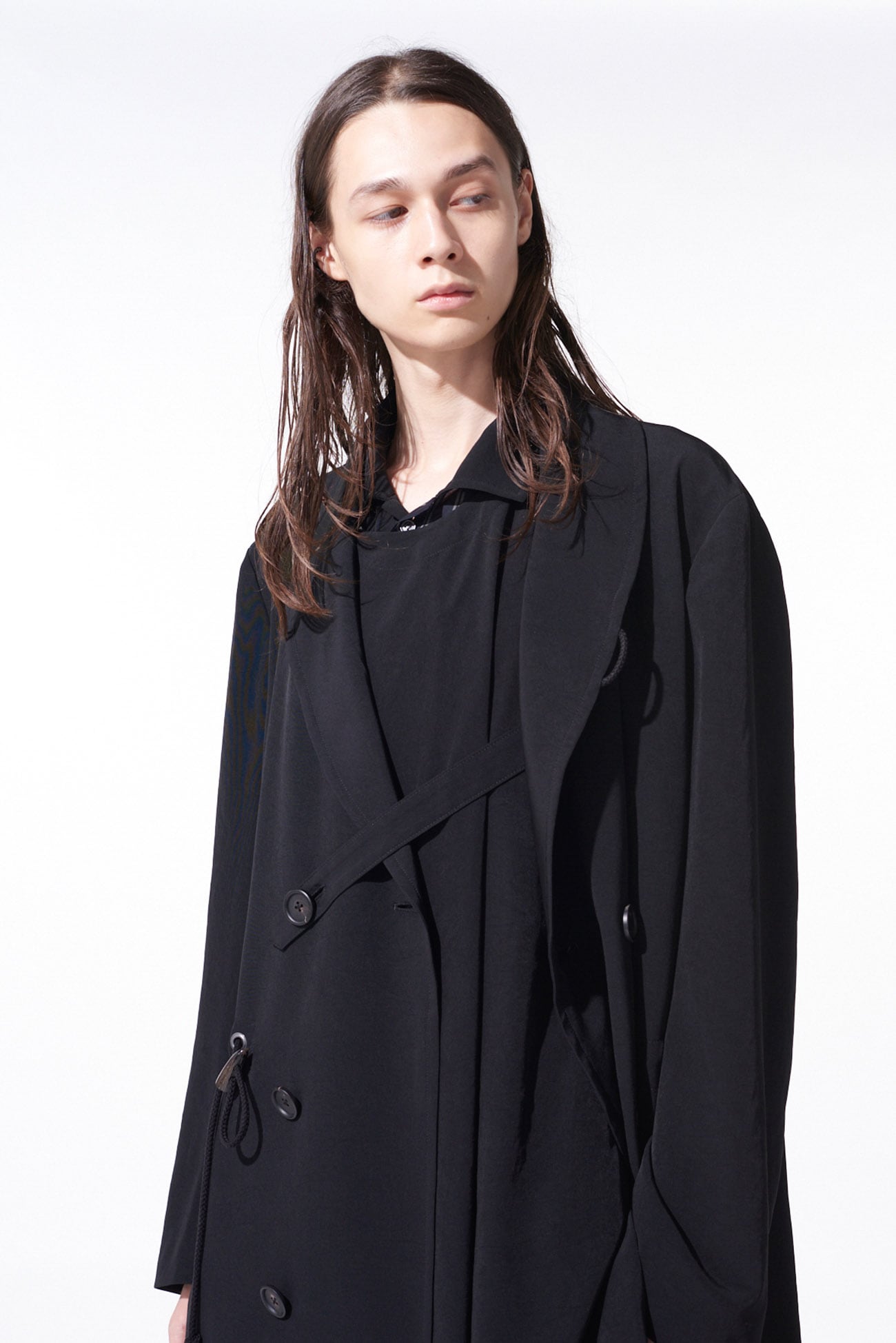 CREPE de CHINE SHAWL COLLAR DOUBLE-BREASTED COAT