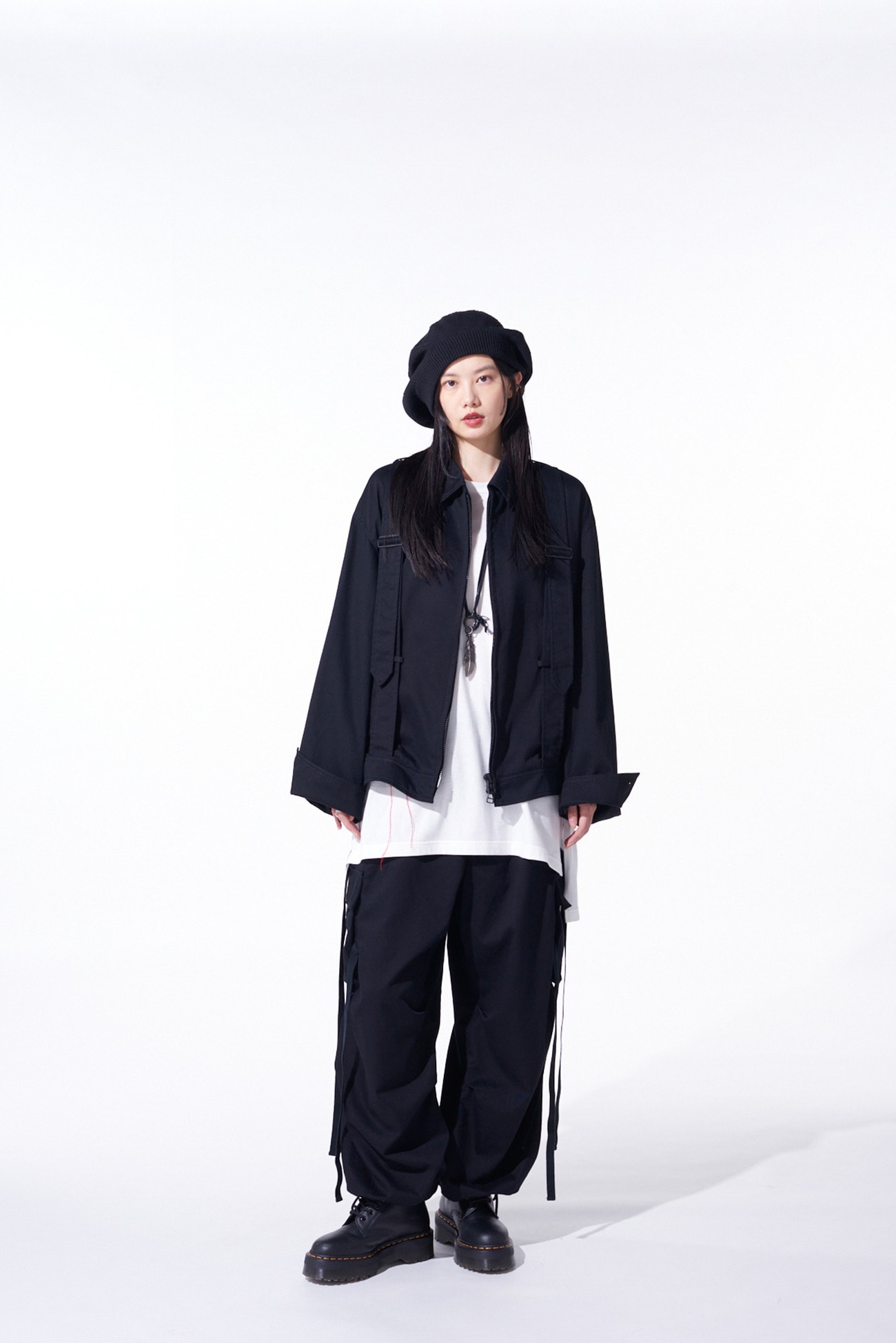 COTTON TWILL OVERSIZED BELTED "Y" BLOUSON