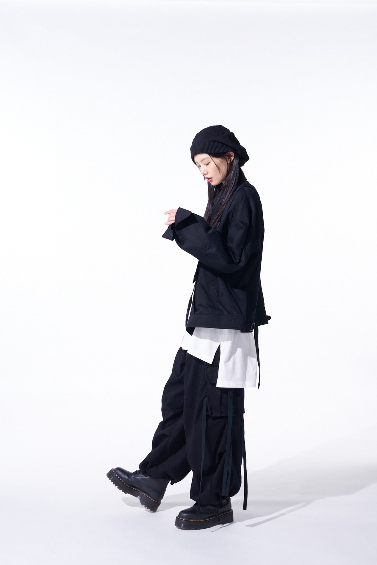 COTTON TWILL OVERSIZED BELTED "Y" BLOUSON