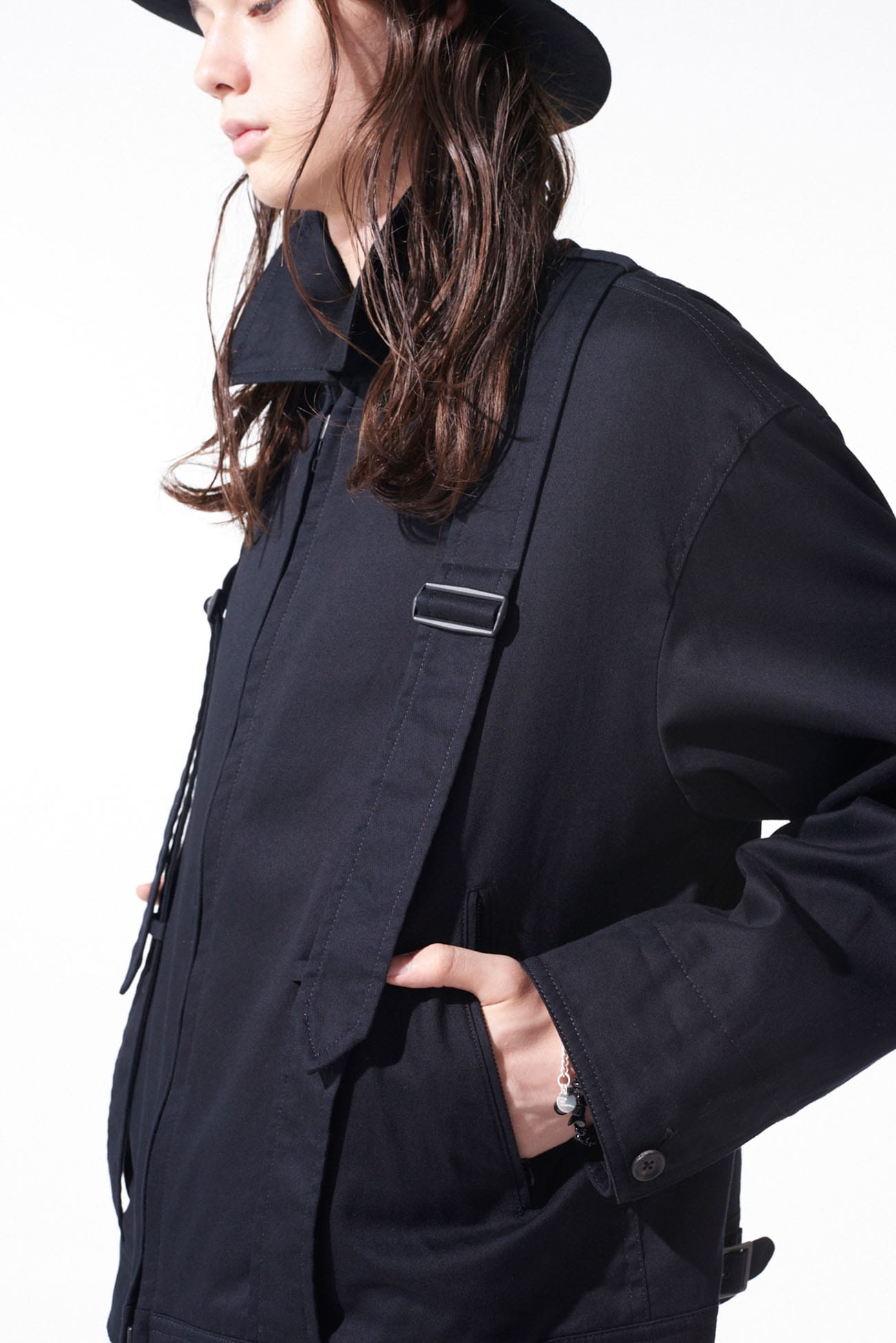 COTTON TWILL OVERSIZED BELTED "Y" BLOUSON