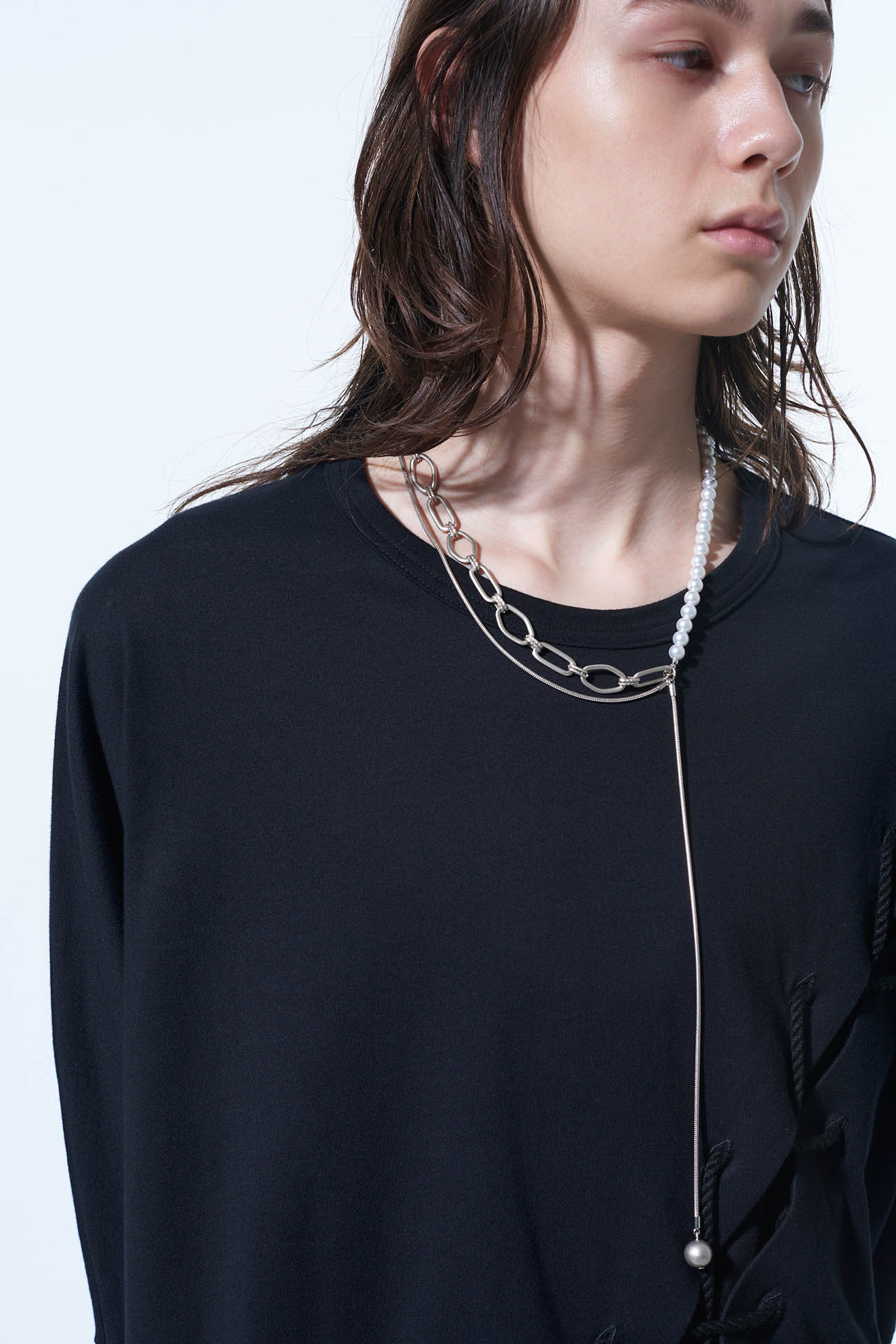 PEARL + CHAIN NECKLACE(FREE SIZE Silver): S'YTE｜THE SHOP YOHJI