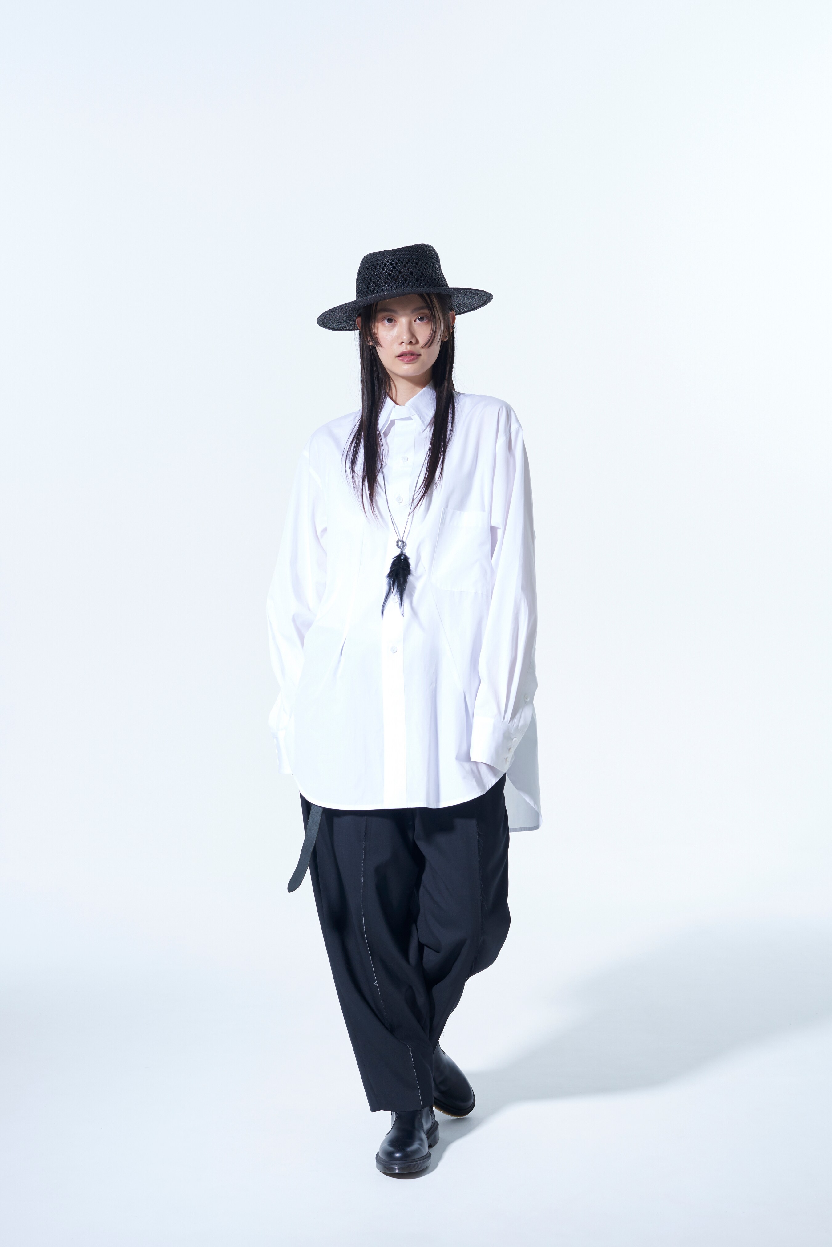 COTTON BROAD CLOTH DOUBLE COLLAR SHIRT WITH ASYMMETRY DARTS