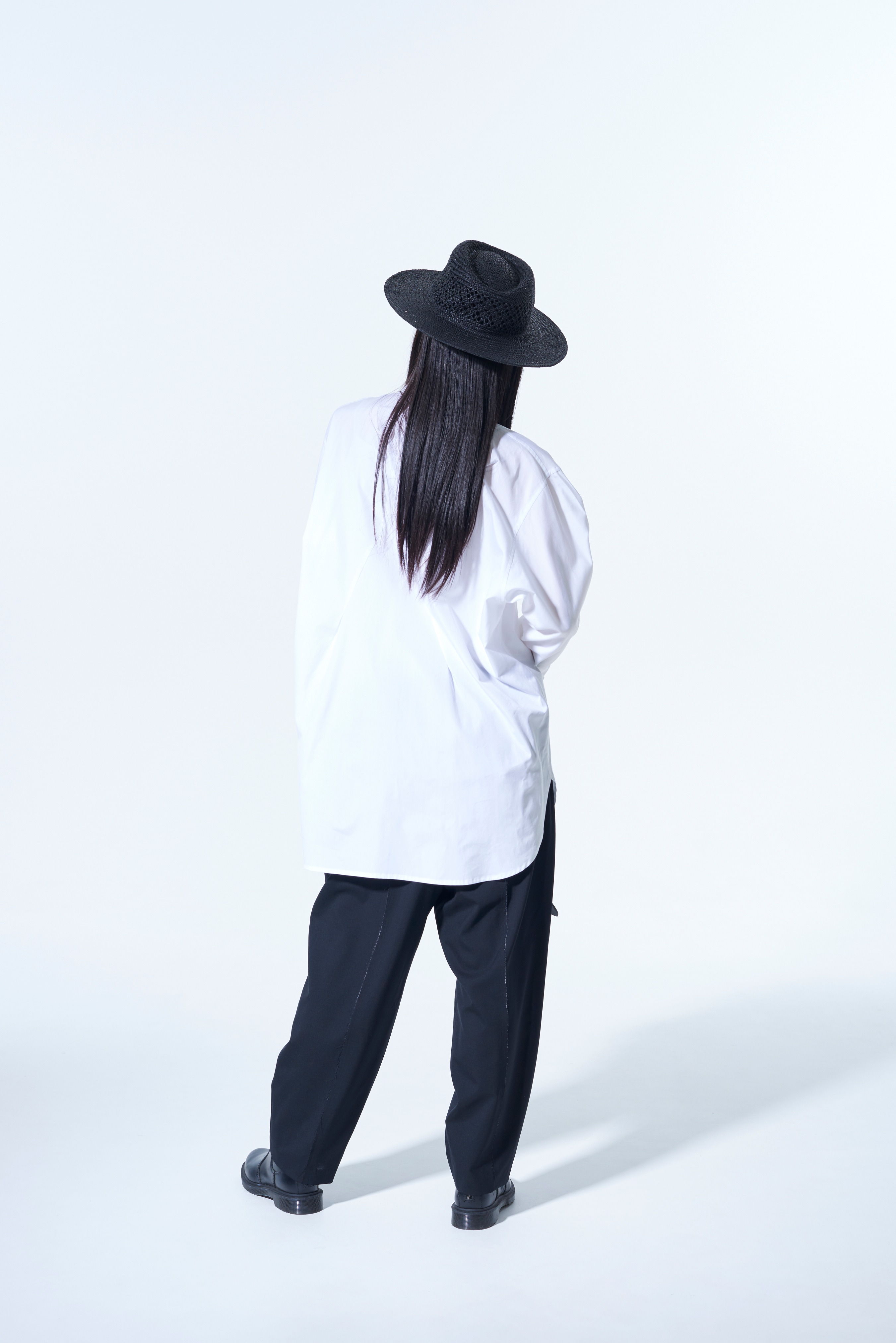 COTTON BROAD CLOTH DOUBLE COLLAR SHIRT WITH ASYMMETRY DARTS