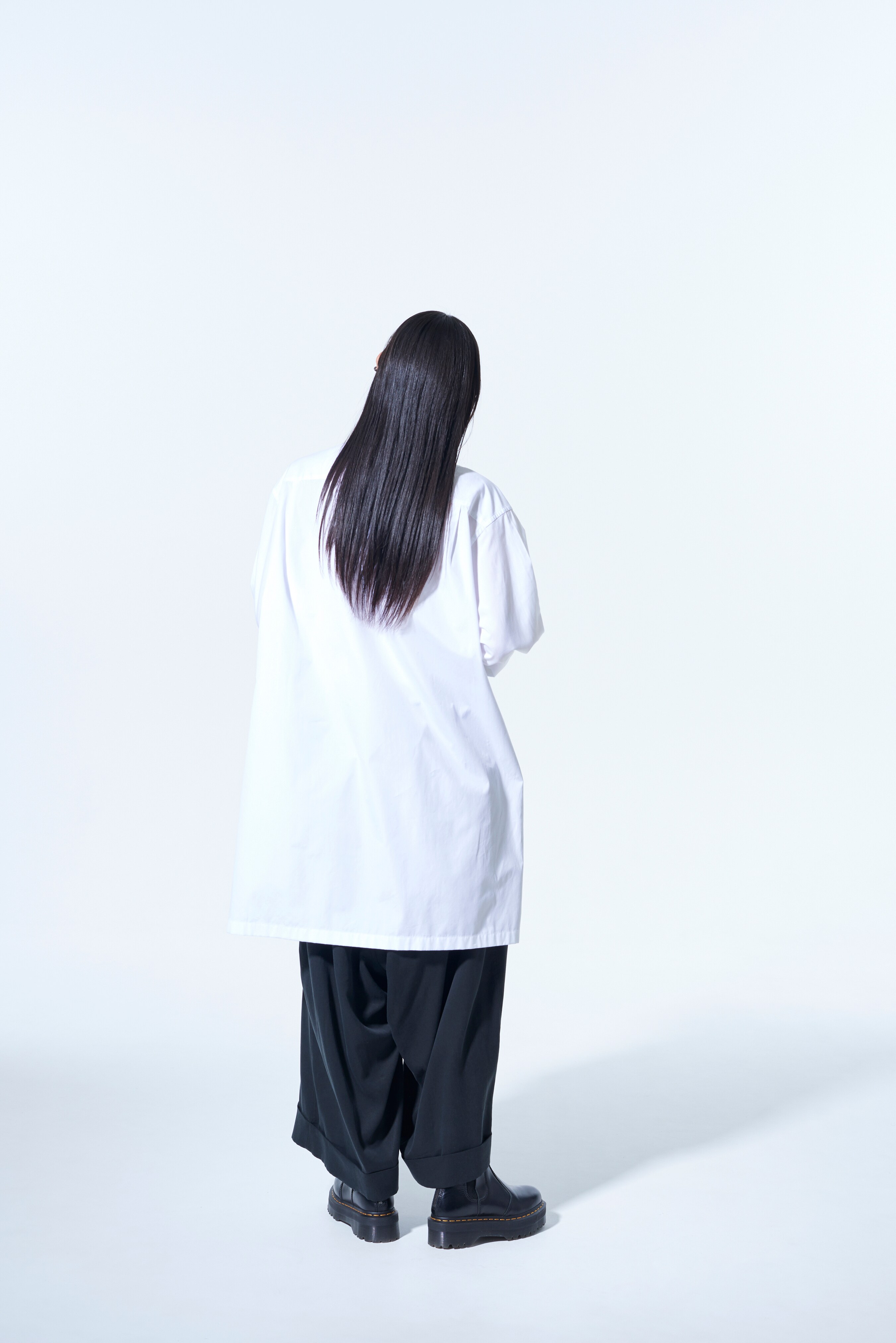 COTTON BROAD CLOTH LONG SHIRT WITH OVERLAPPING LEFT BODY(M White