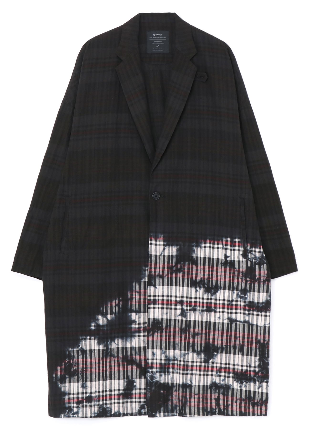 UNEVENLY DYED BLACK & WHITE MADRAS CHECK LONG JACKET(M Black x
