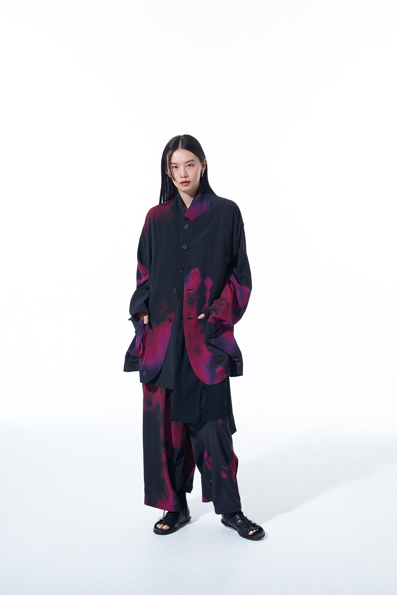 INKJET PRINTED JACKET WITH RAGLAN SLEEVES(M Black x Magenta): S