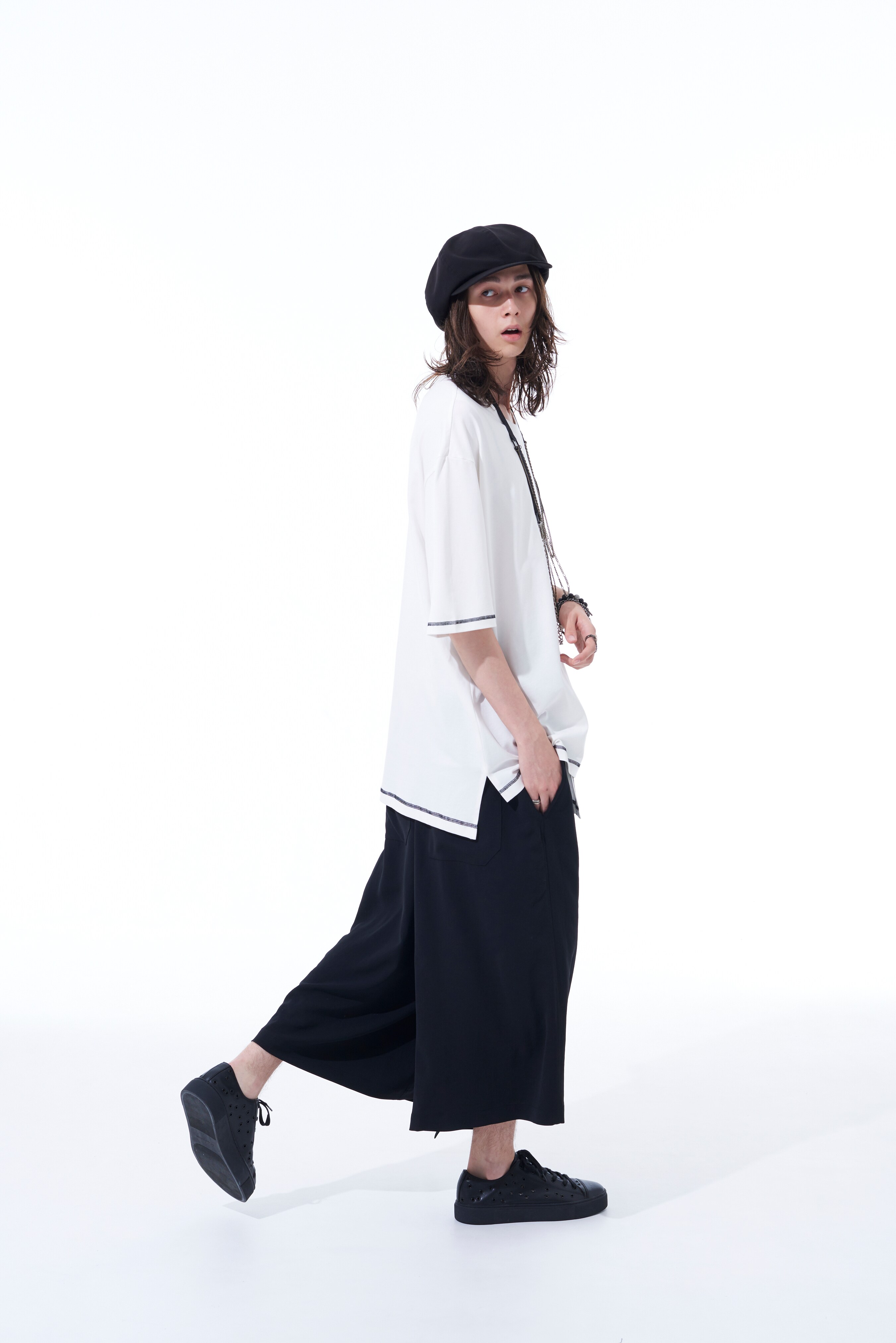 POLYESTER WASHER TWILL LEFT WRAP ASYMMETRY PANTS