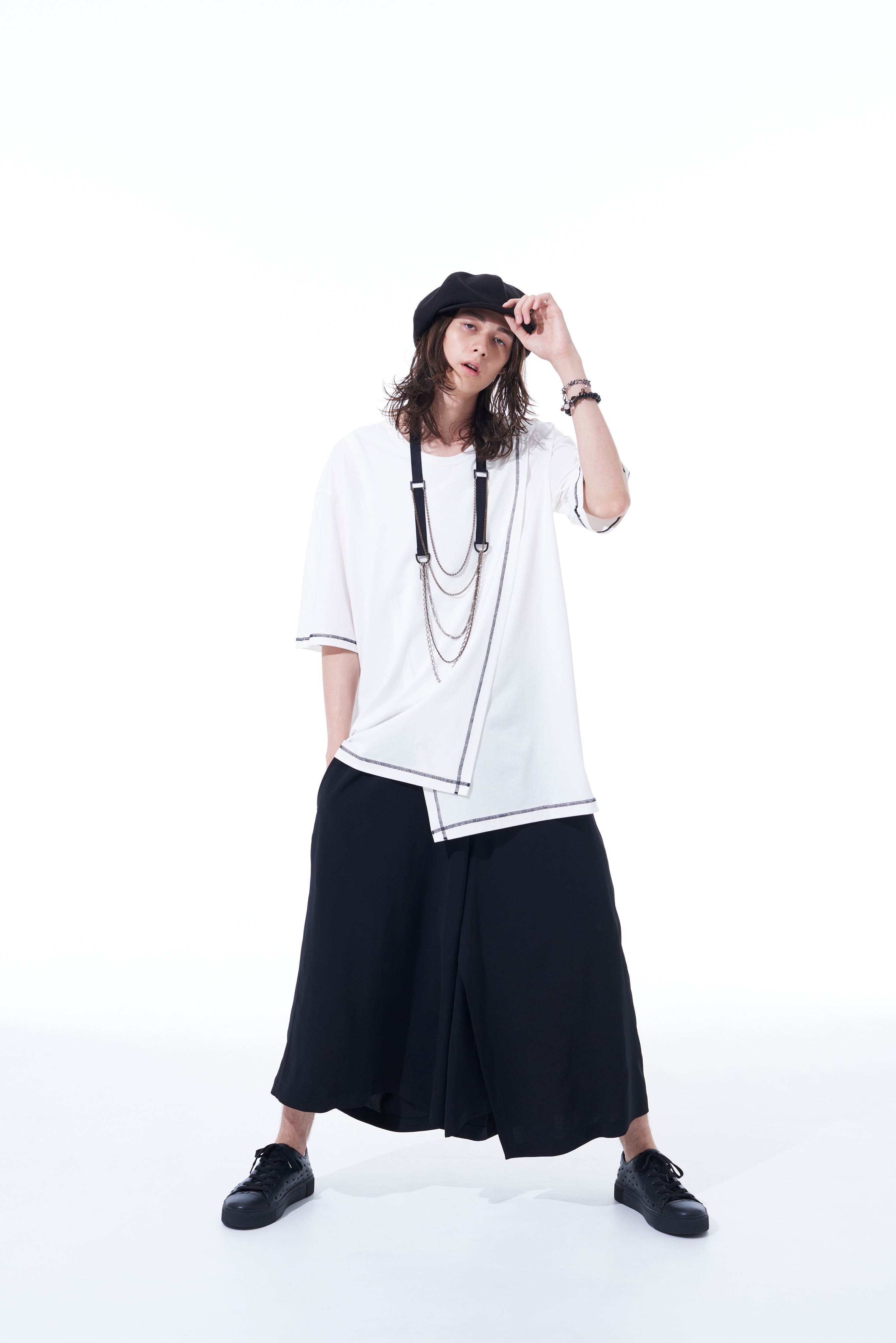 POLYESTER WASHER TWILL LEFT WRAP ASYMMETRY PANTS