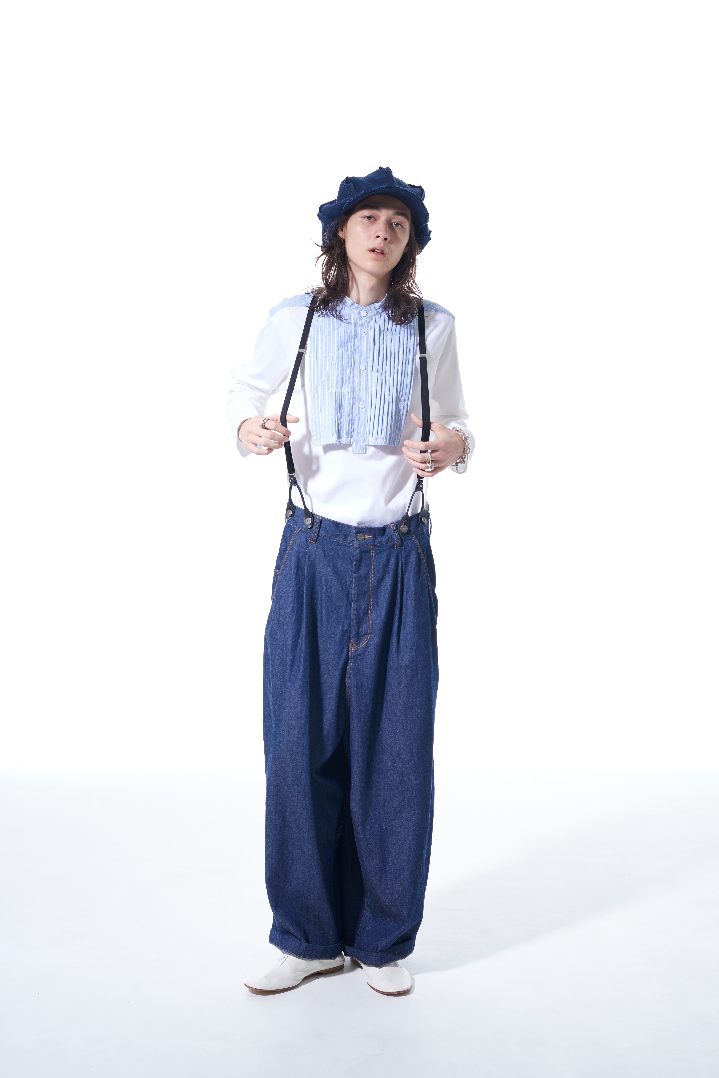 8OZ DENIM BUGGY PANTS WITH SUSPENDER BUTTONS