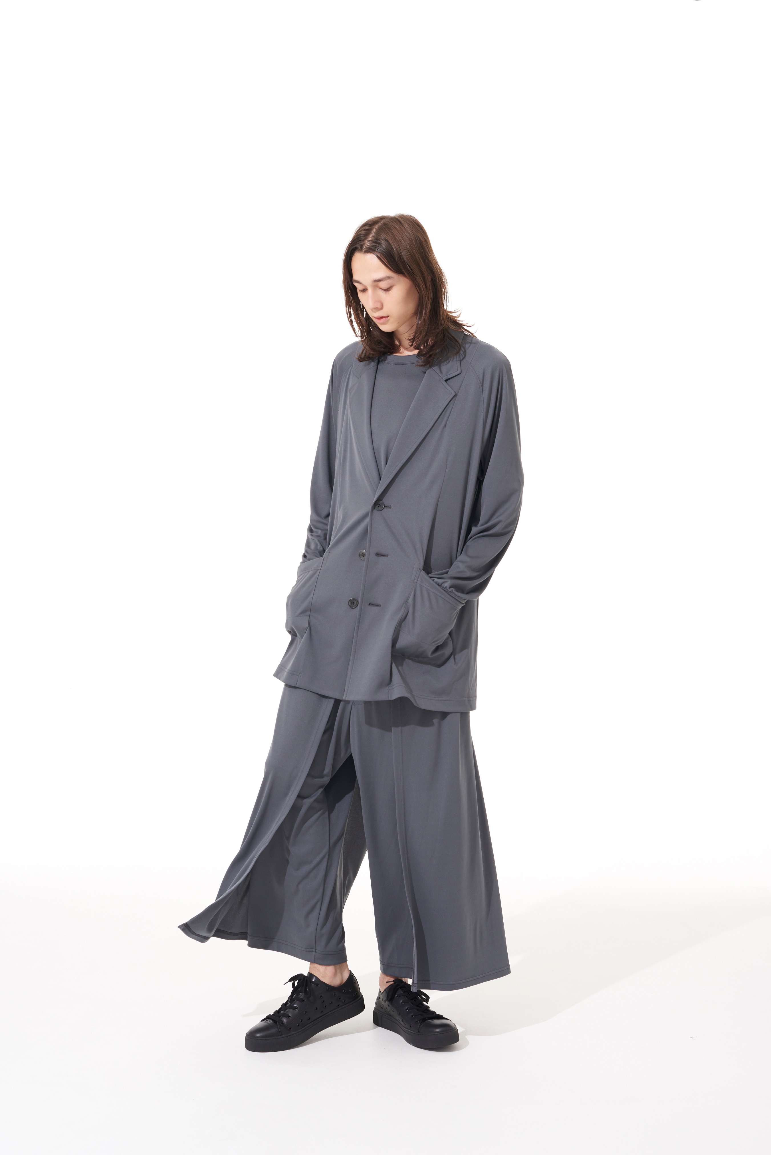 HIGH-GAUGE POLYESTER SMOOTH JERSEY  LAYERED PANTS