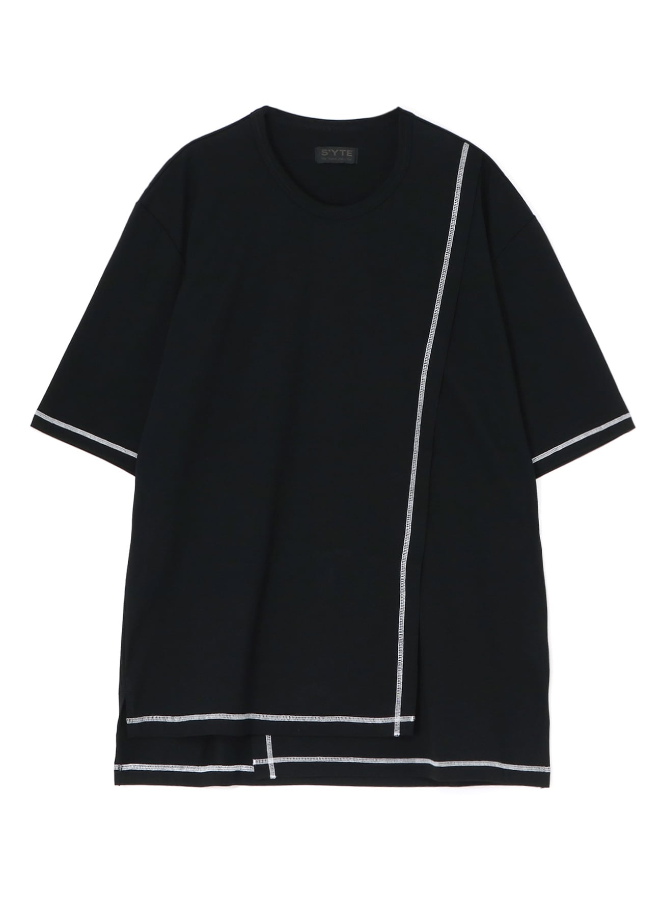 COTTON JERSEY CREW NECK HALF-LAYERED T-SHIRT WITH COLOR STITCH