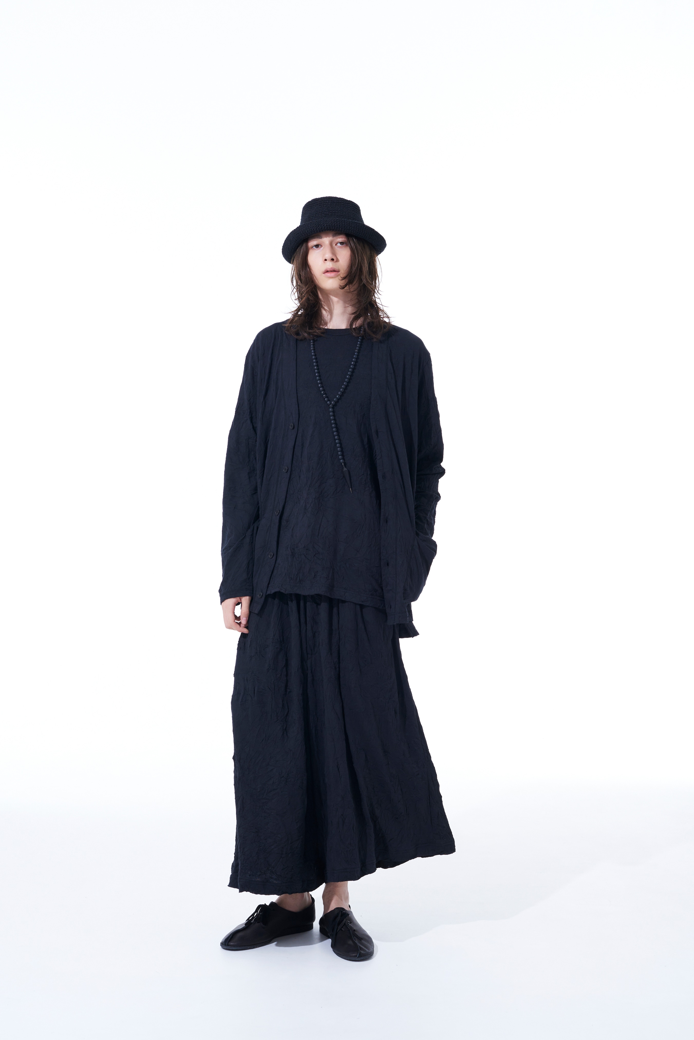 CATCH-WASHER FINISH COTTON JERSEY CARDIGAN(M Black): S'YTE｜THE