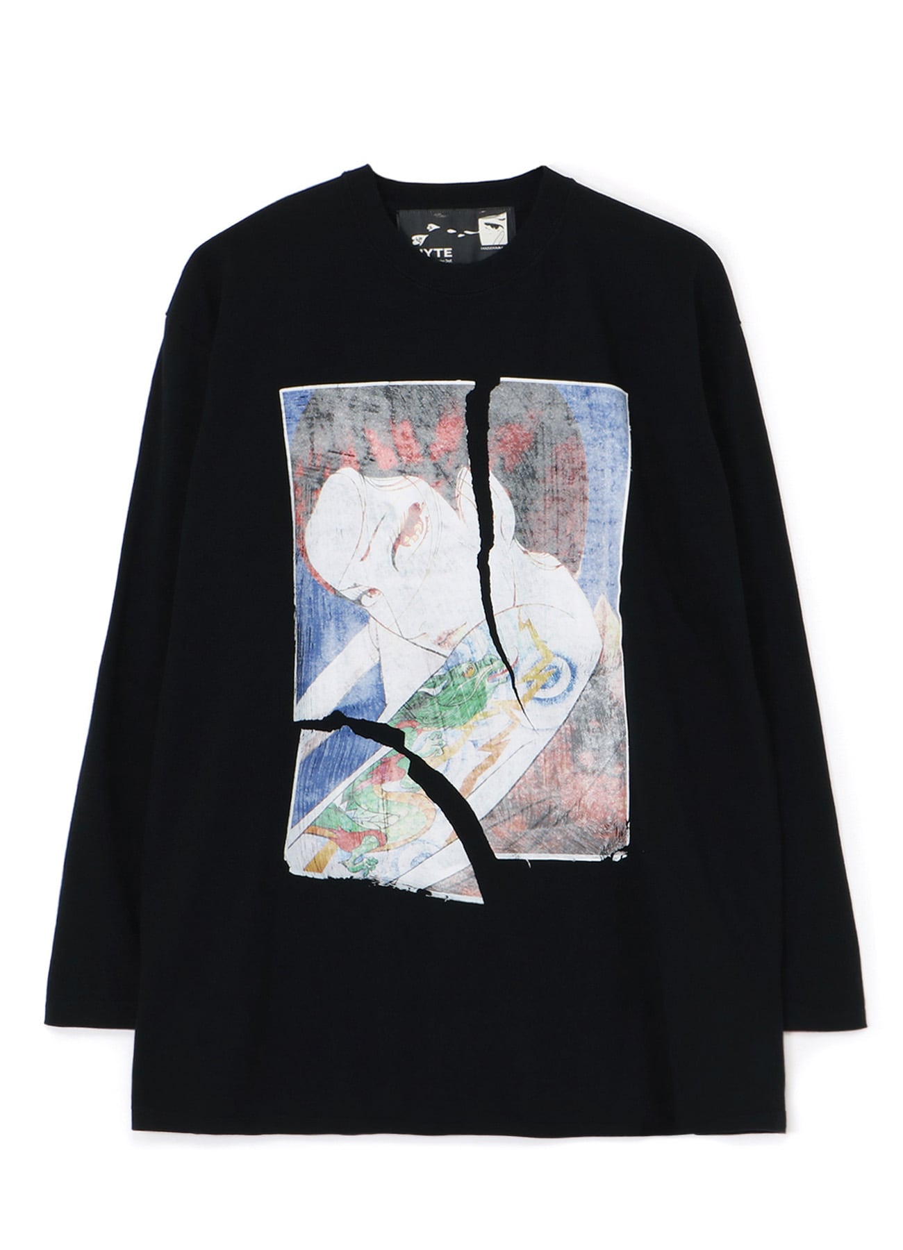S'YTE x KAZUO KAMIMURA-MAGAZINE COVER ART-COTTON JERSEY LONG SLEEVE T-SHIRT WITH DISTRESSED PHOTOCOPIER PRINT