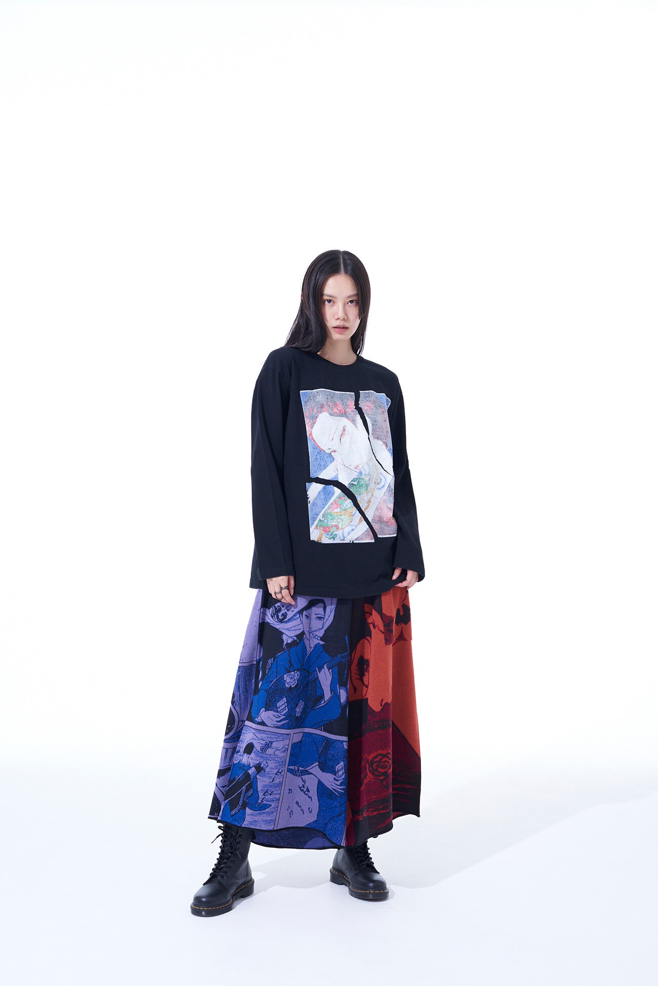 S'YTE x KAZUO KAMIMURA-MAGAZINE COVER ART-COTTON JERSEY LONG SLEEVE T-SHIRT WITH DISTRESSED PHOTOCOPIER PRINT
