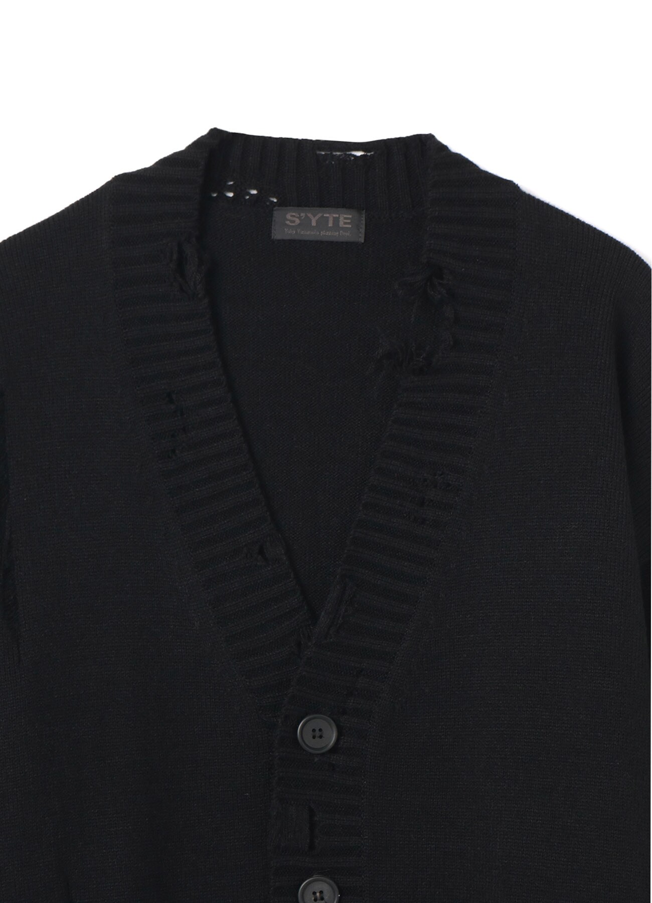 7G BULKY WOOL DAMAGE V-NECK CARDIGAN(M Black): S'YTE｜THE SHOP