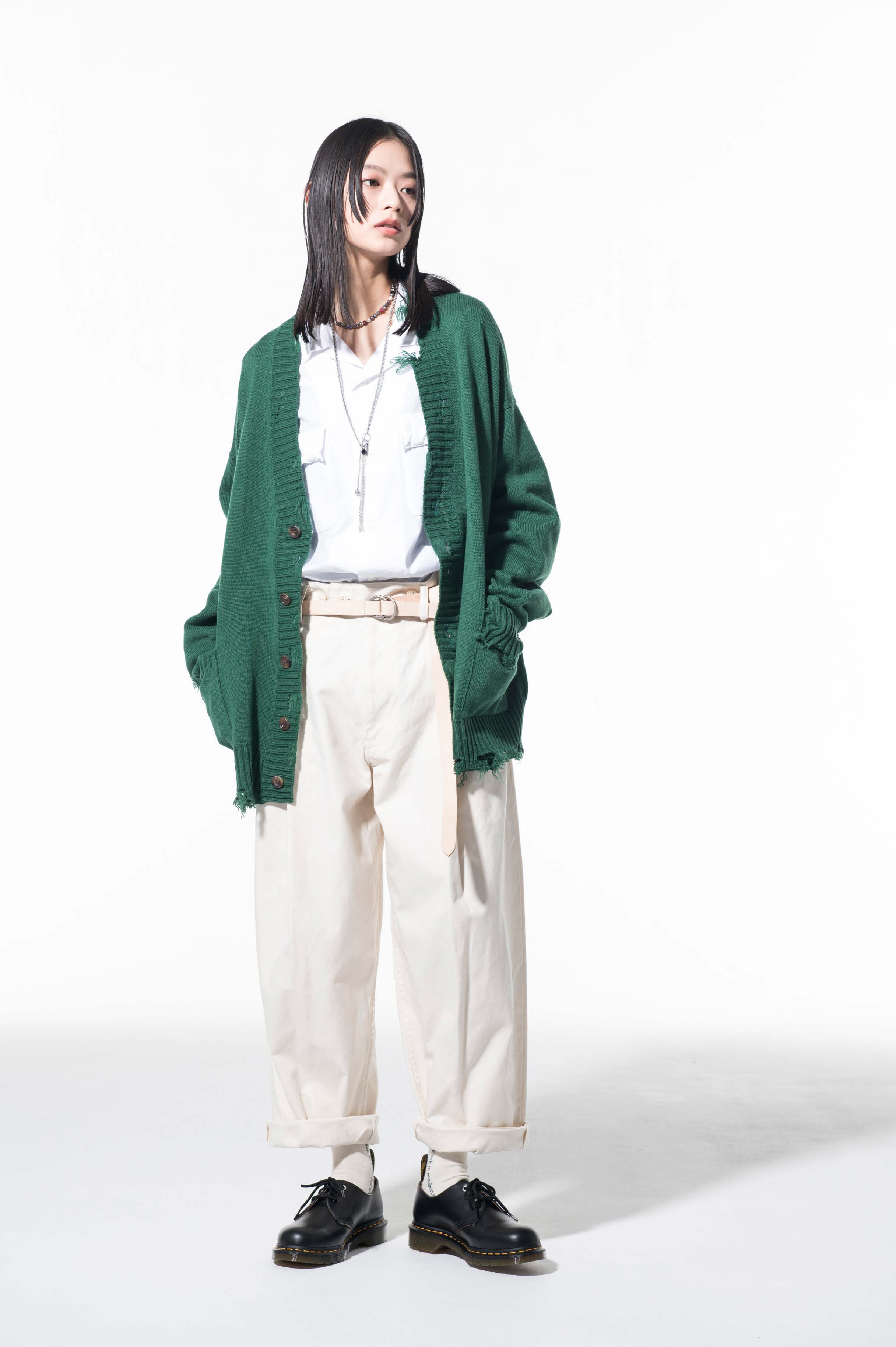 7G BULKY WOOL DAMAGE V-NECK CARDIGAN(M Green): S'YTE｜THE SHOP