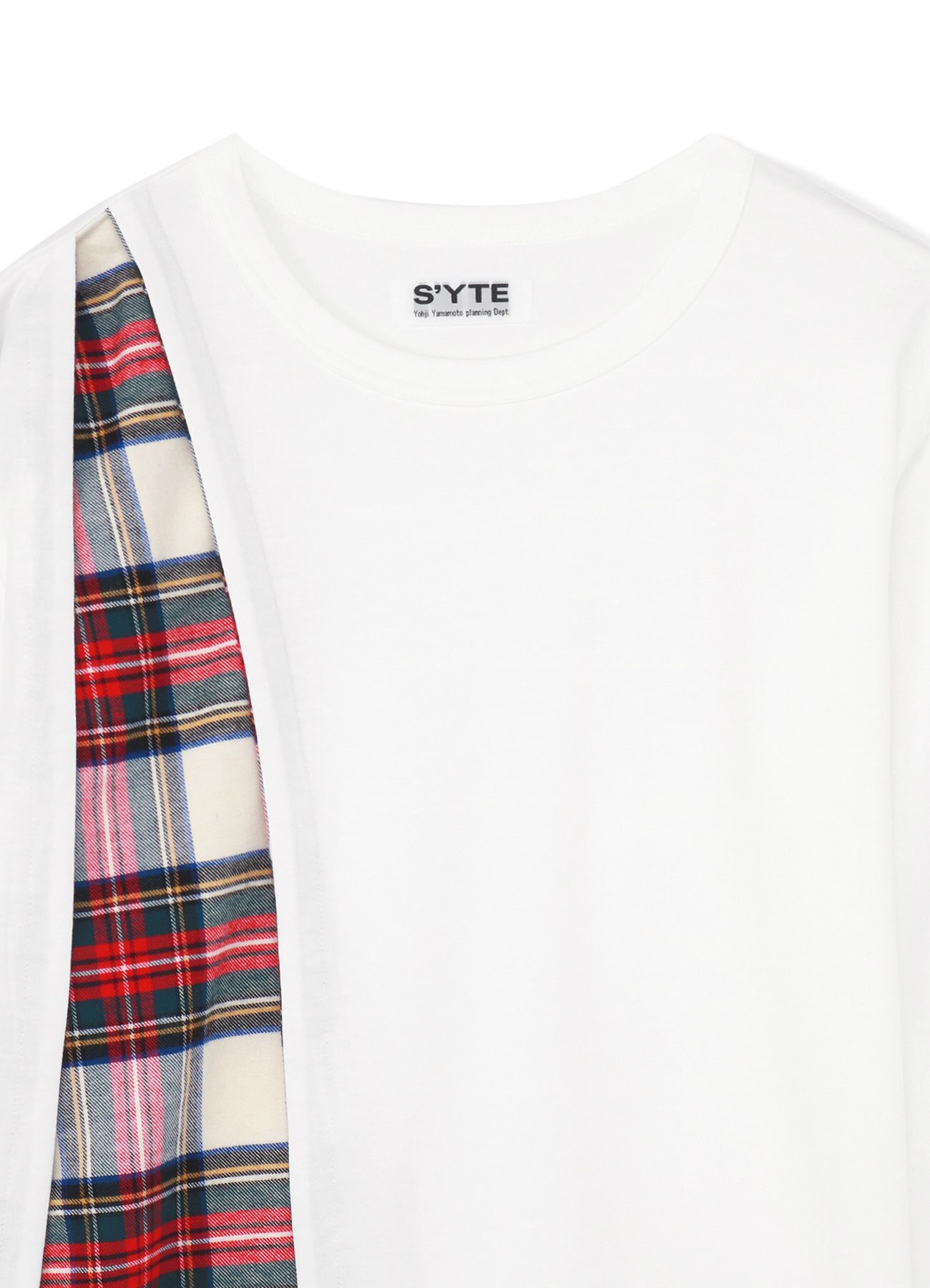 40/2 Cotton Jersey Tartan Check Layered Asymmetry Drape T-shirt
