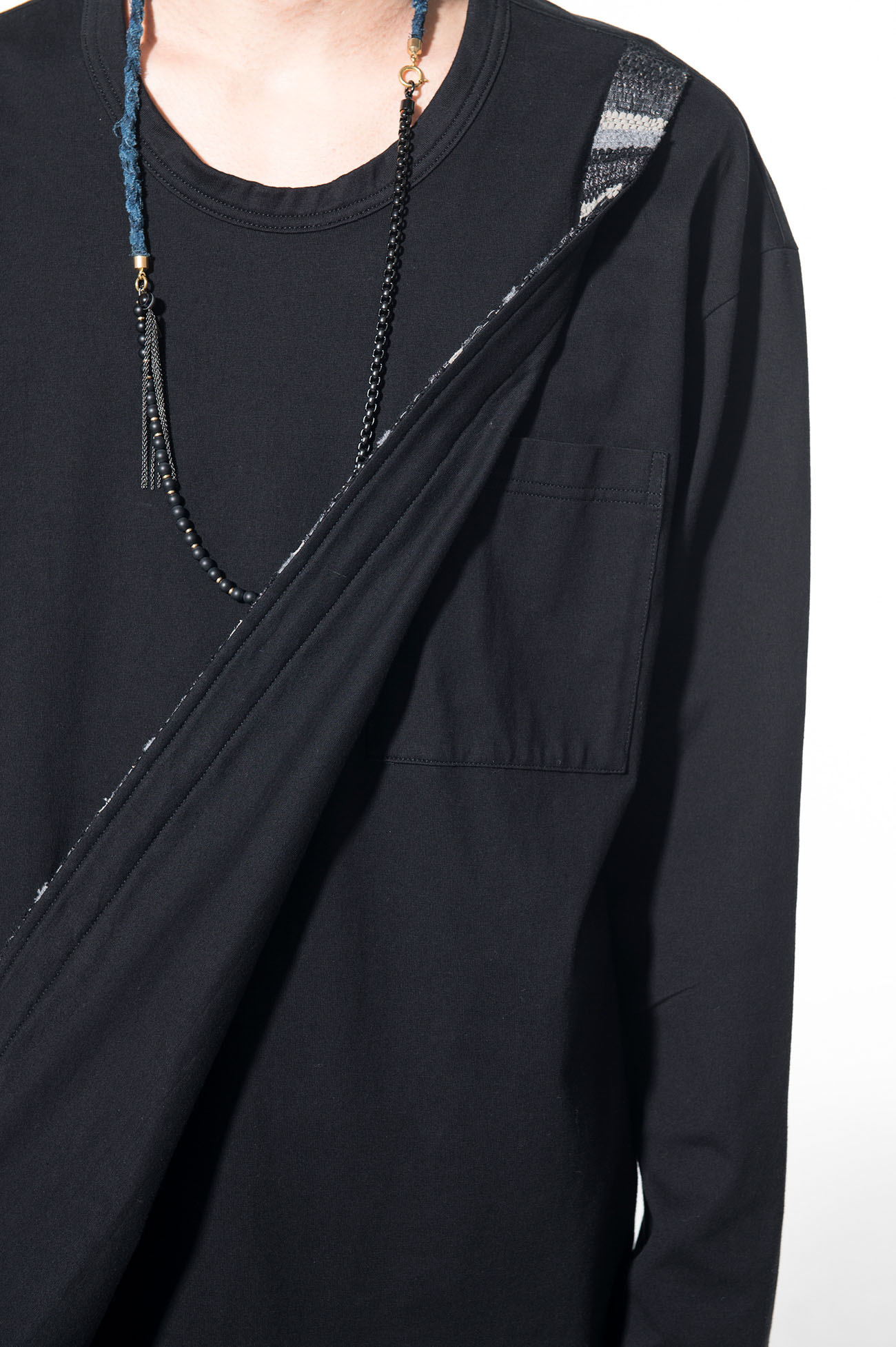 S’YTE×KUON Cotton Jersey Saccora Sakiori Crew Neck Half-Layered Long Sleeve T-Shirt