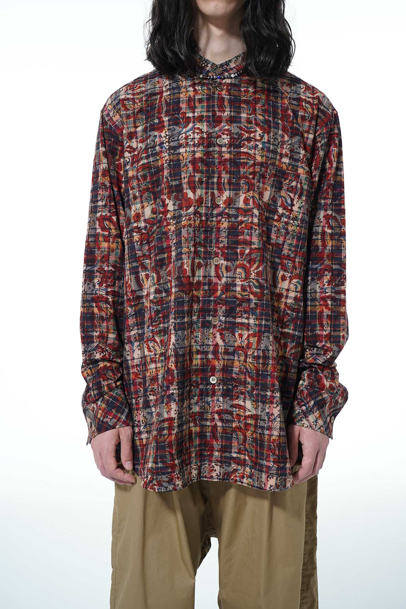 Indian Madras Paisley Pattern Loose Fit Stand Collar Shirt