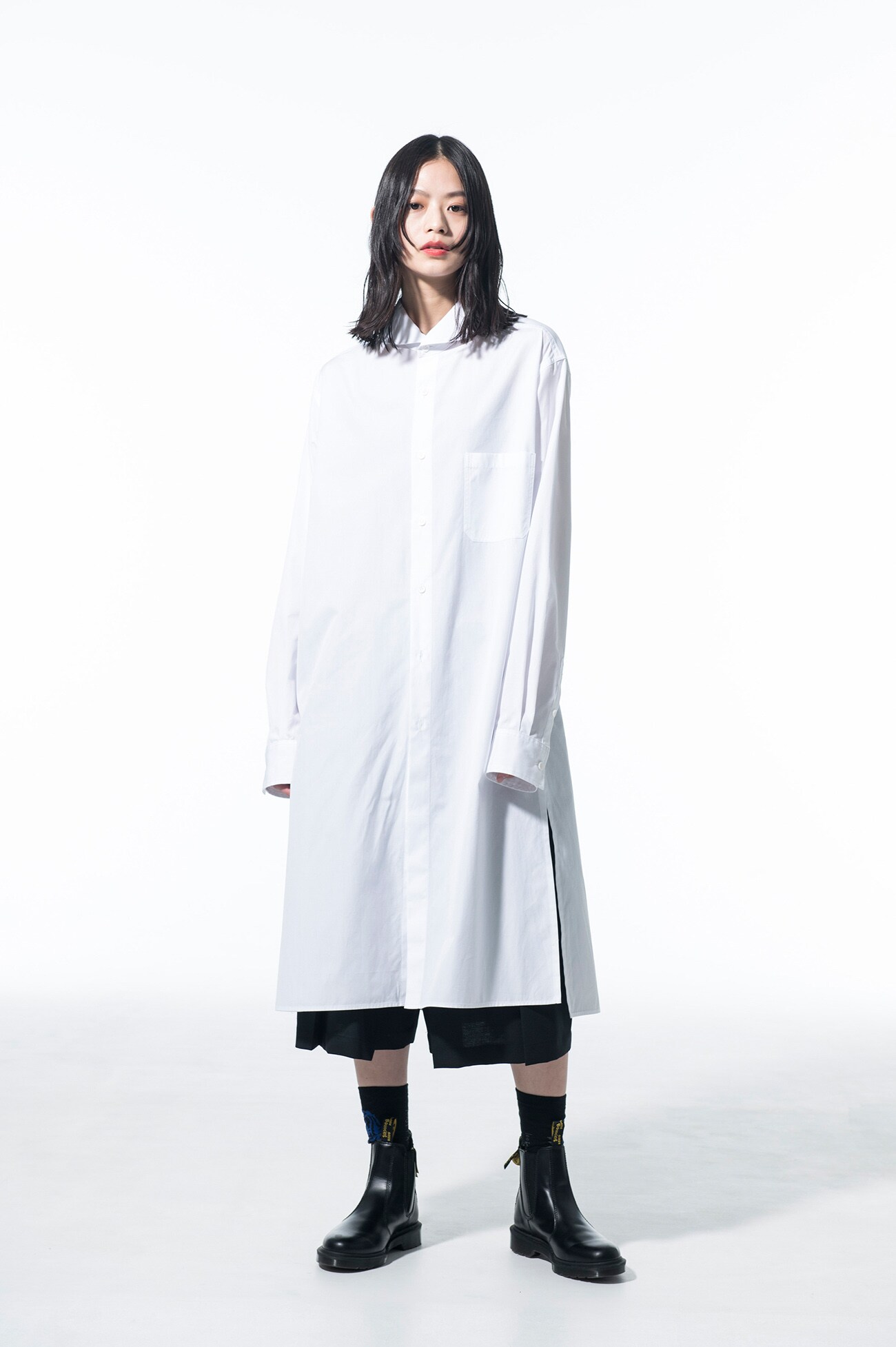 100/2 BROAD SHAWL COLLAR LONG SHIRT(M Whiite): S'YTE｜THE SHOP 