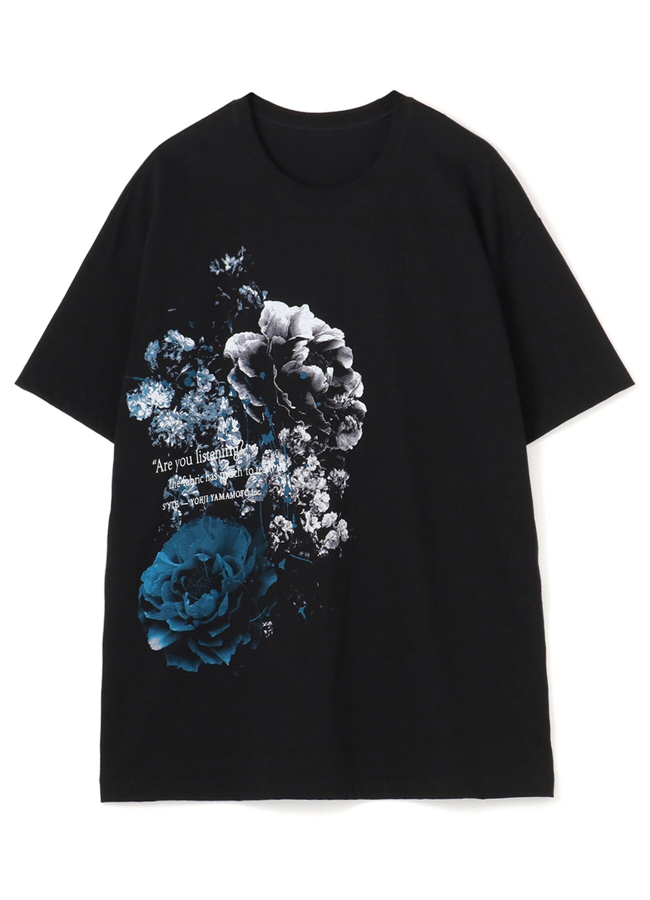 20/Cotton Jersey Cobalt Blue Flowers Message T-shirt