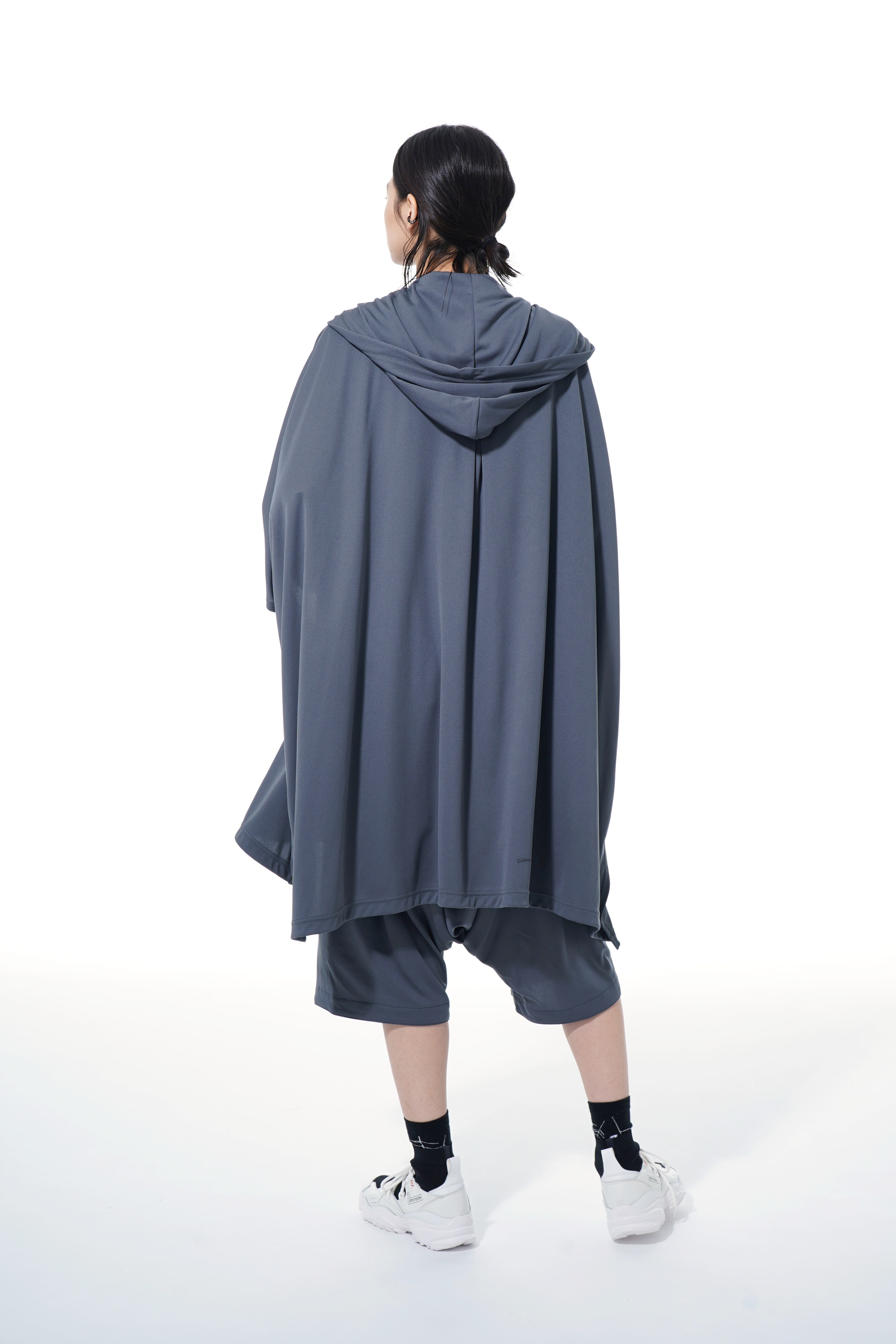 Thin Smooth Jersey Zip Hoodie Poncho