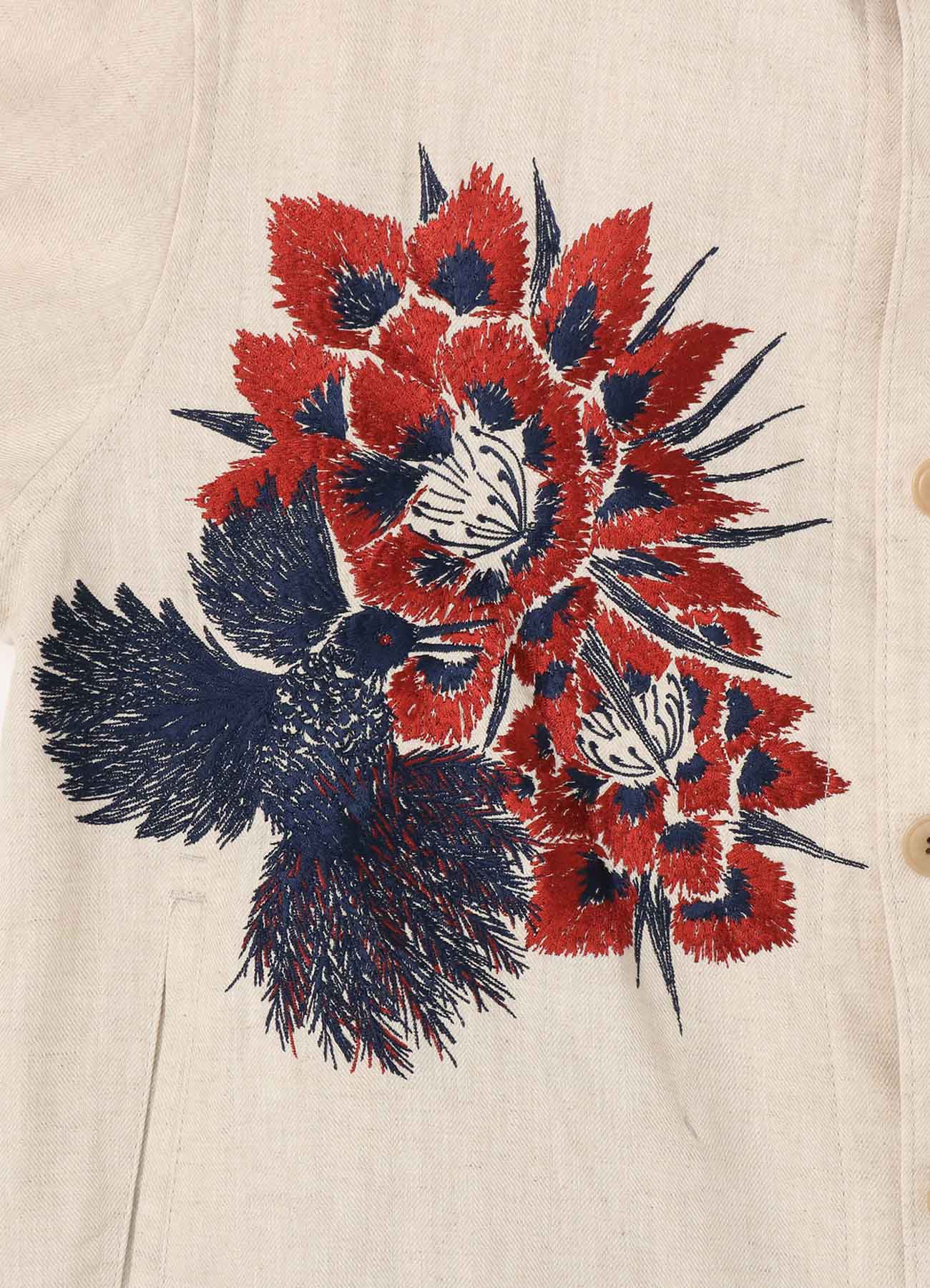 Li/C Washer Twill Flower&Humming-bird Embroidery Blouson