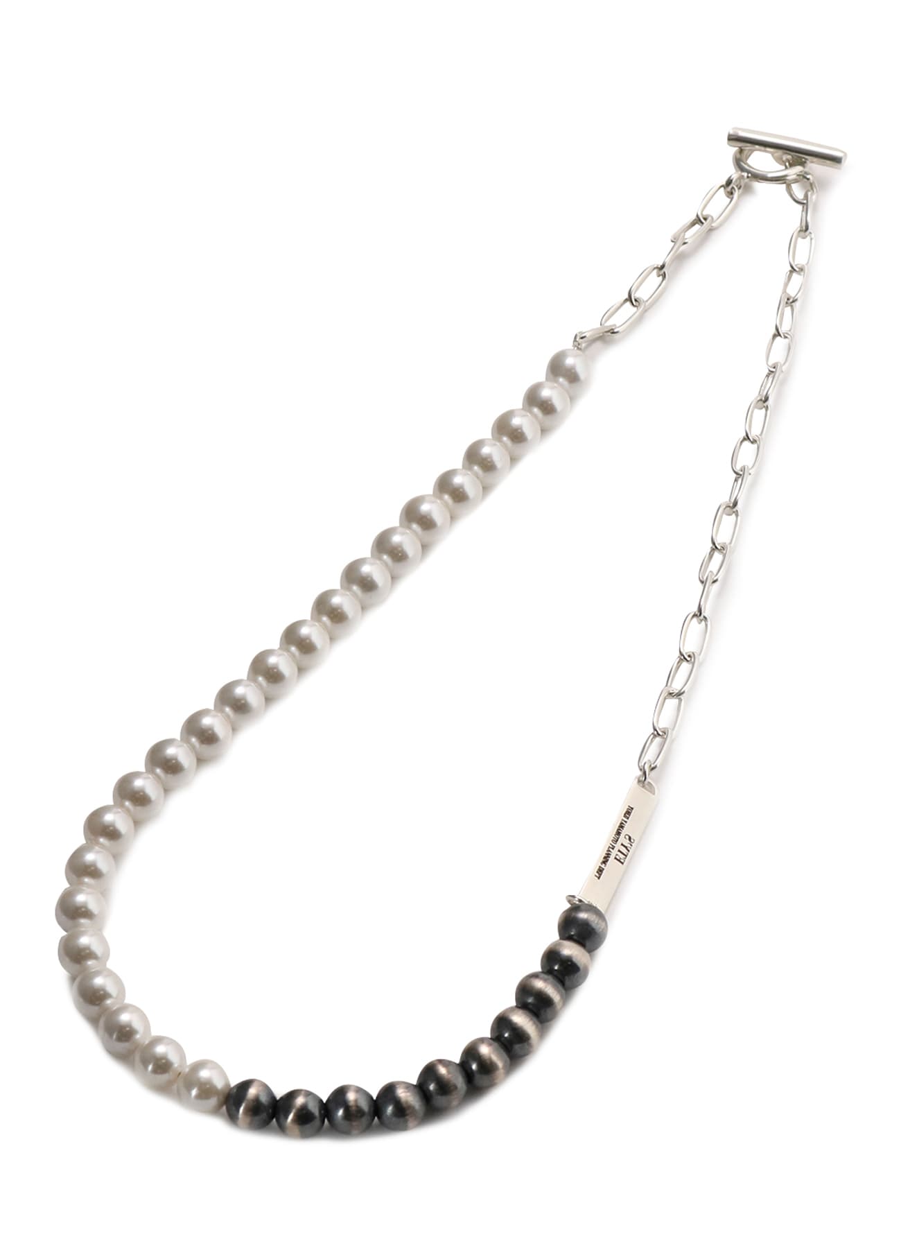 Navajo / Shell Pearl Bicolor Necklace (FREE SIZE Silver): S'YTE 