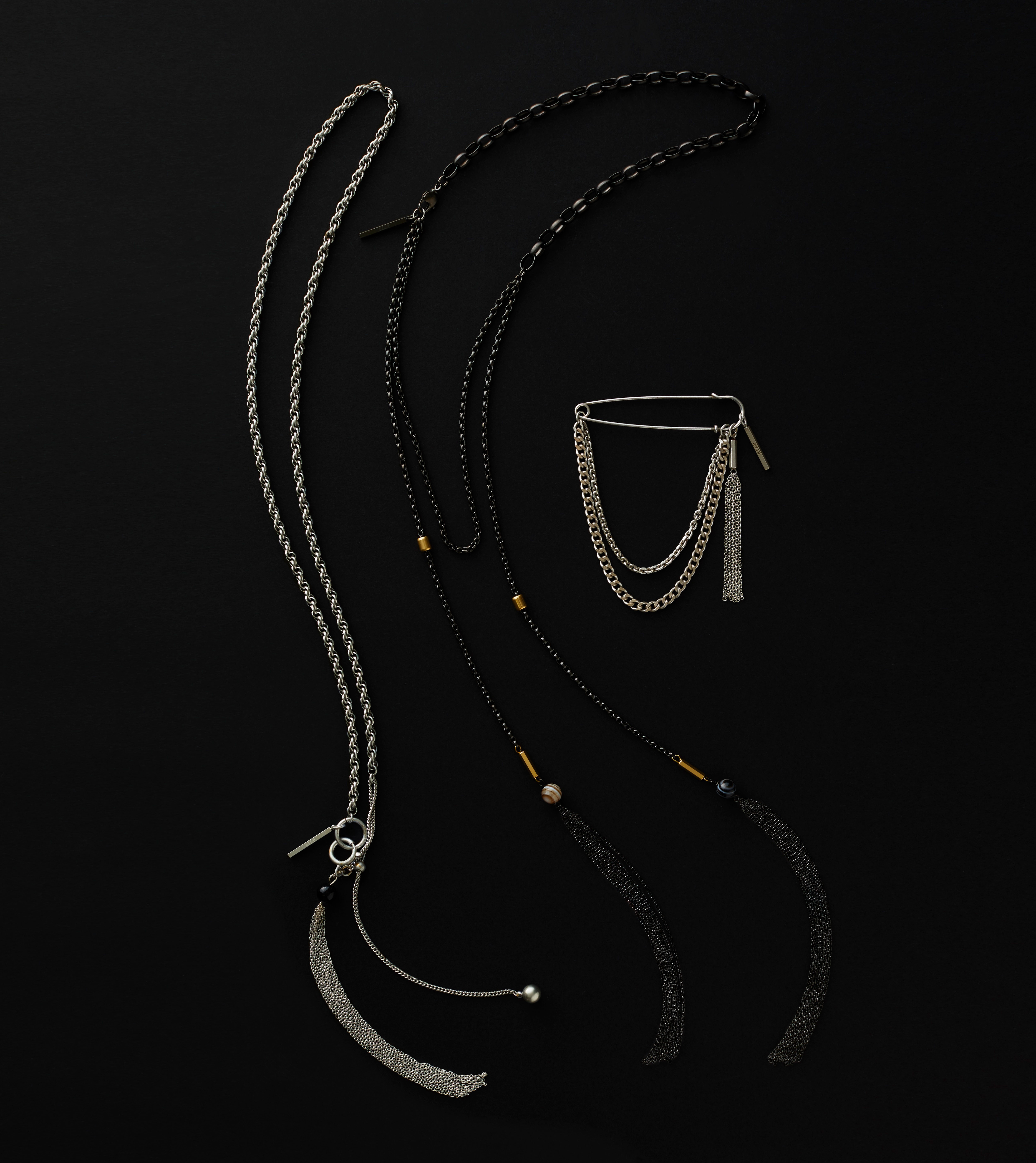 W-Tassel Chain Agate Necklace