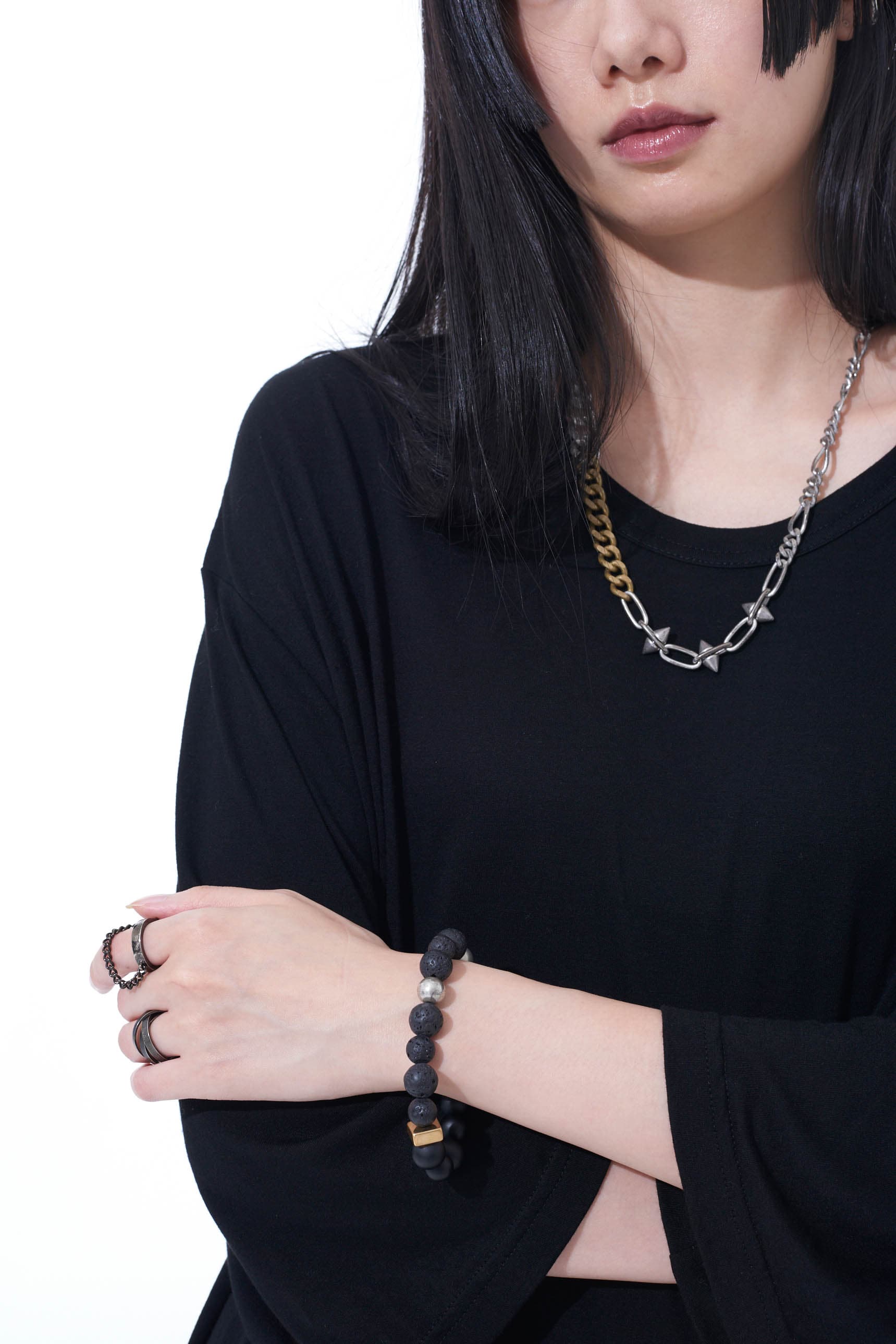 ONYX BEAD+LAVA STONE BRACELET(FREE SIZE Black): S'YTE｜THE SHOP