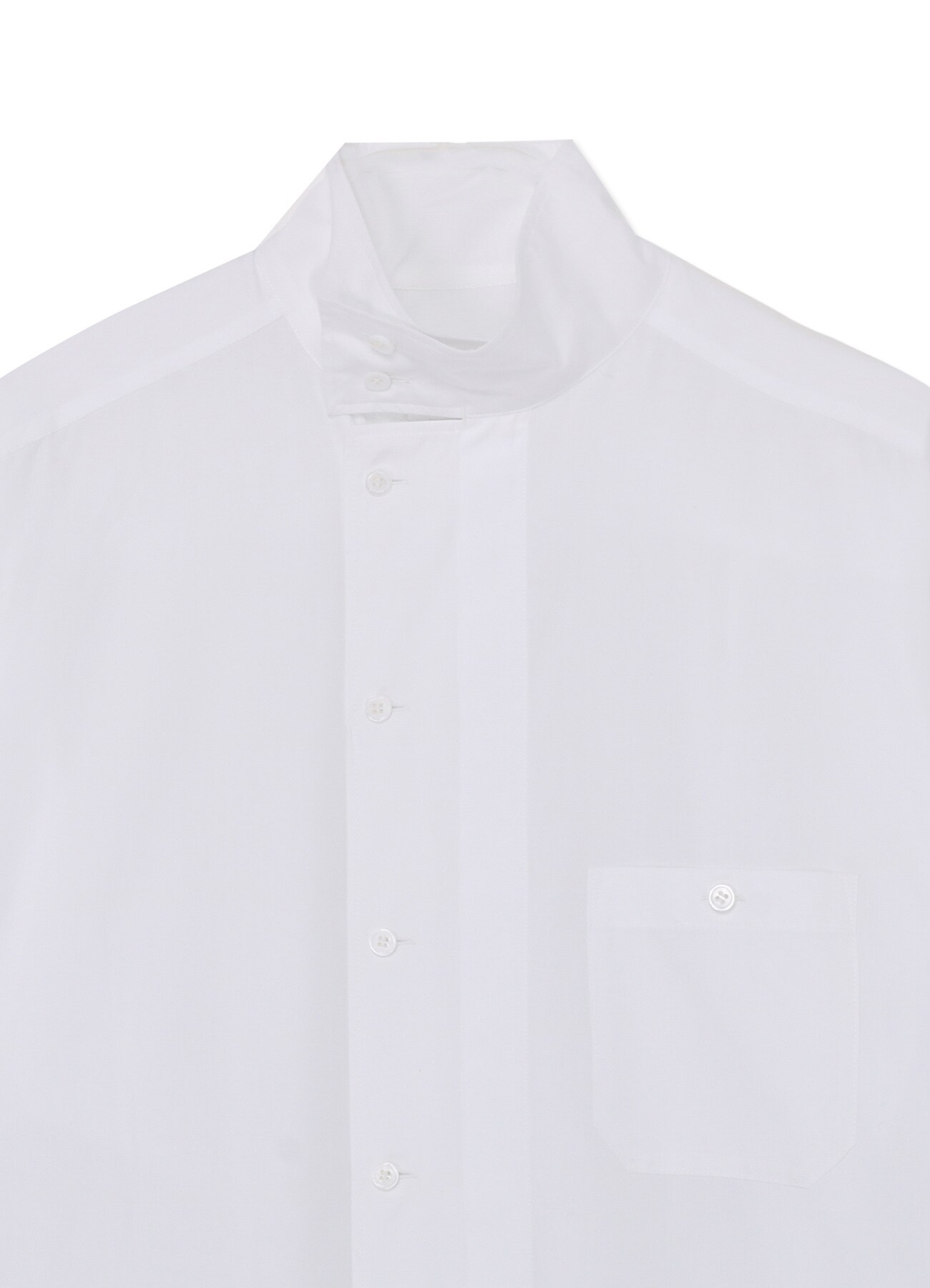 COTTON BROAD CLOTH STAND COLLAR SHIRT WITH DESIGN PLACKET(M White