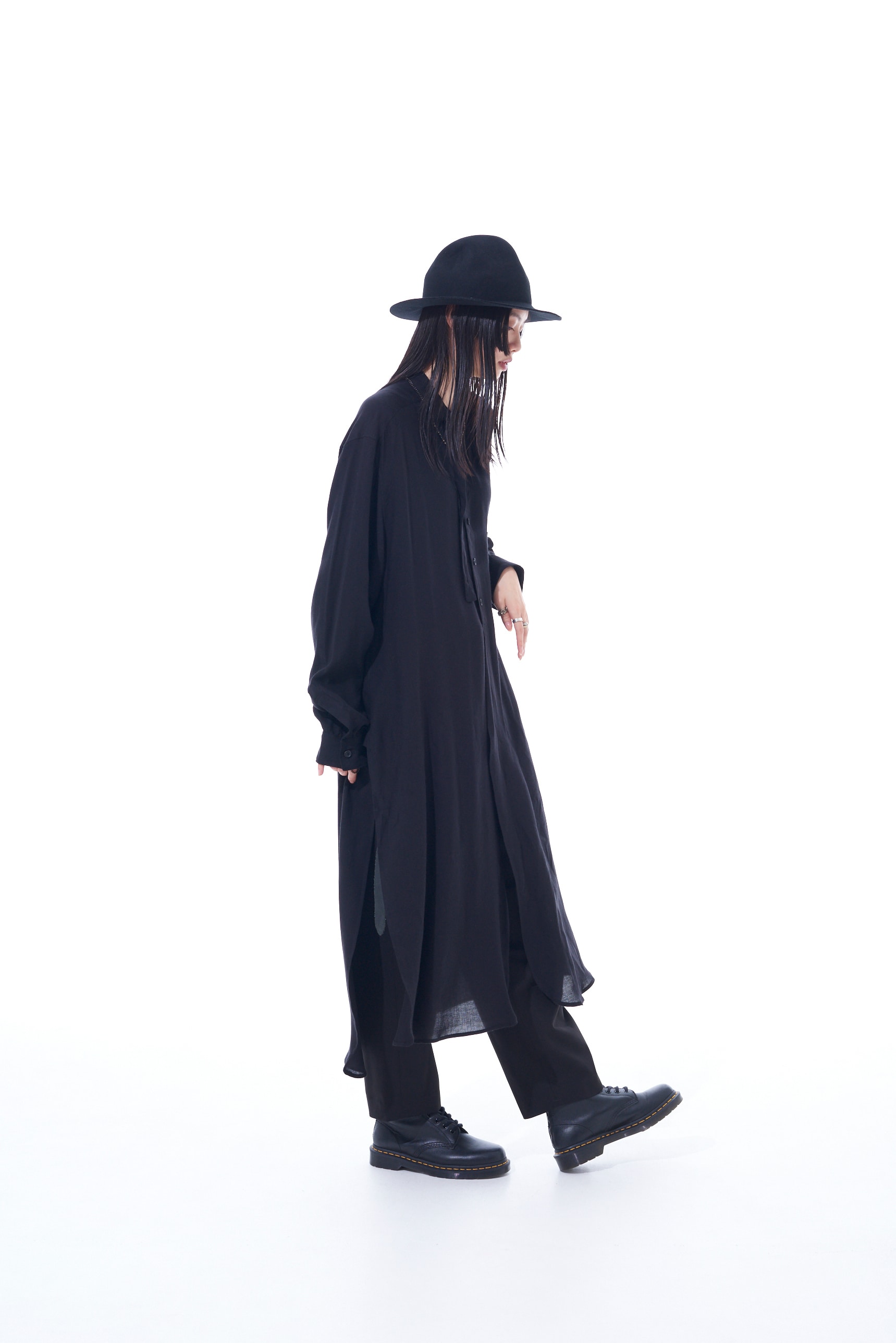 LYOCELL VIERA STAND COLLAR LONG SHIRT WITH ROUNDED HEM
