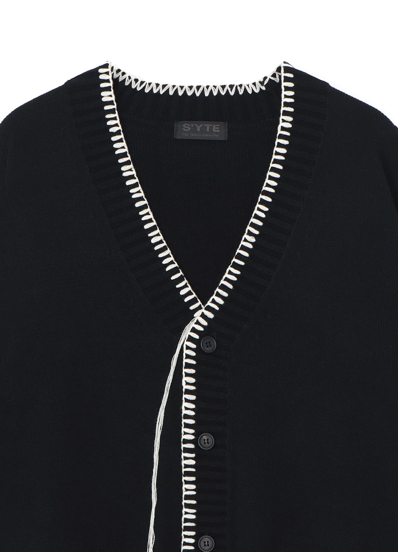 KNITTED WOOL CARDIGAN WITH BLANKET STITCH DETAILS(M Black x White