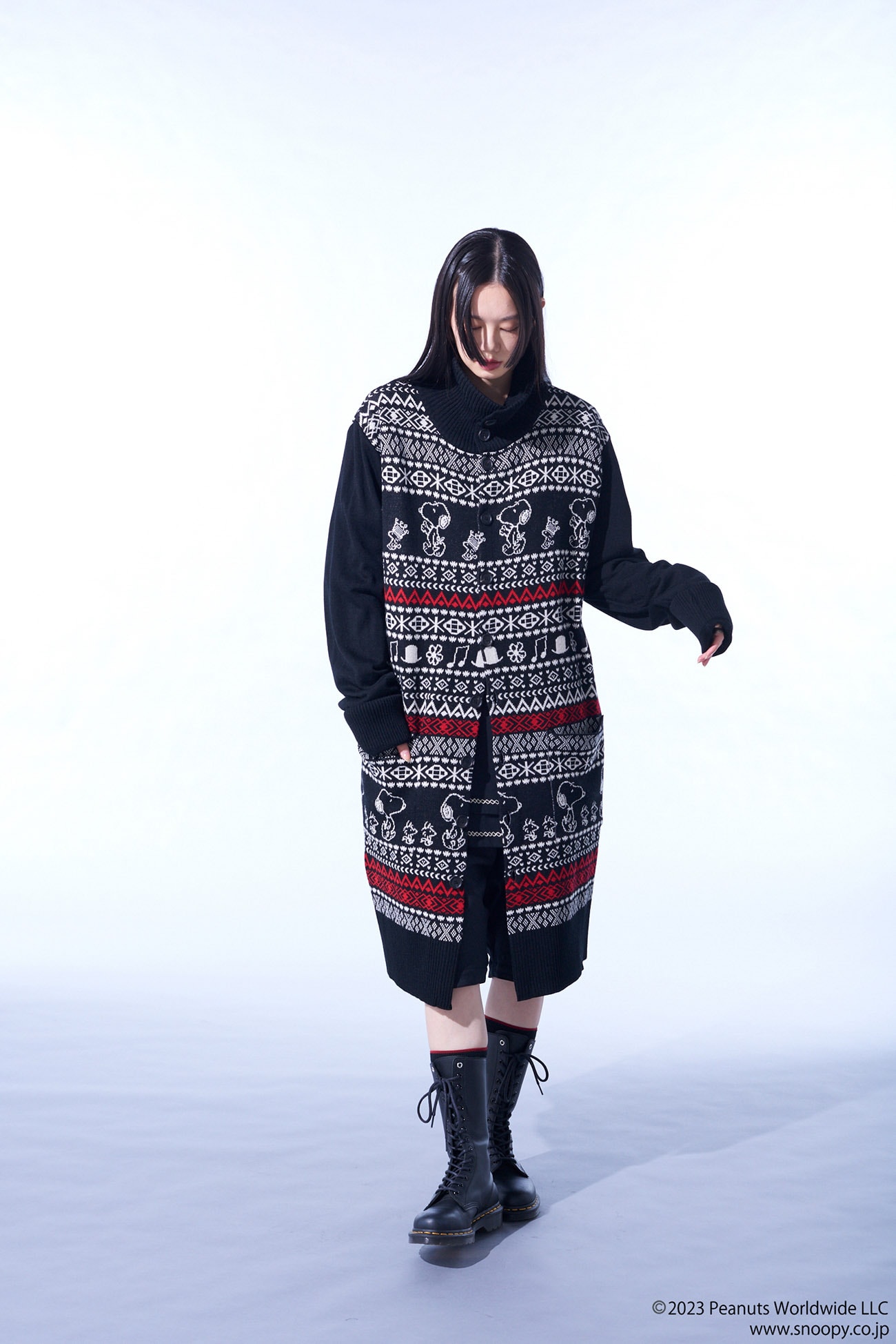 S'YTE x PEANUTS BULKY WOOL UNIQUE NORDIC PATTERN LONG CARDIGAN(M 