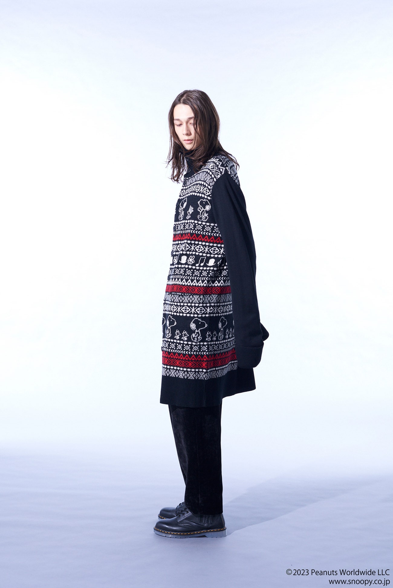 S'YTE x PEANUTS BULKY WOOL UNIQUE NORDIC PATTERN LONG CARDIGAN
