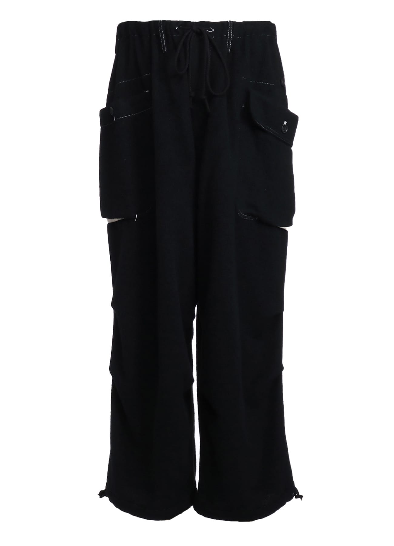 ECO WOOL BEAVER WHITE STITCH CARGO PANTS WITH ASYMMETRICAL POCKETS