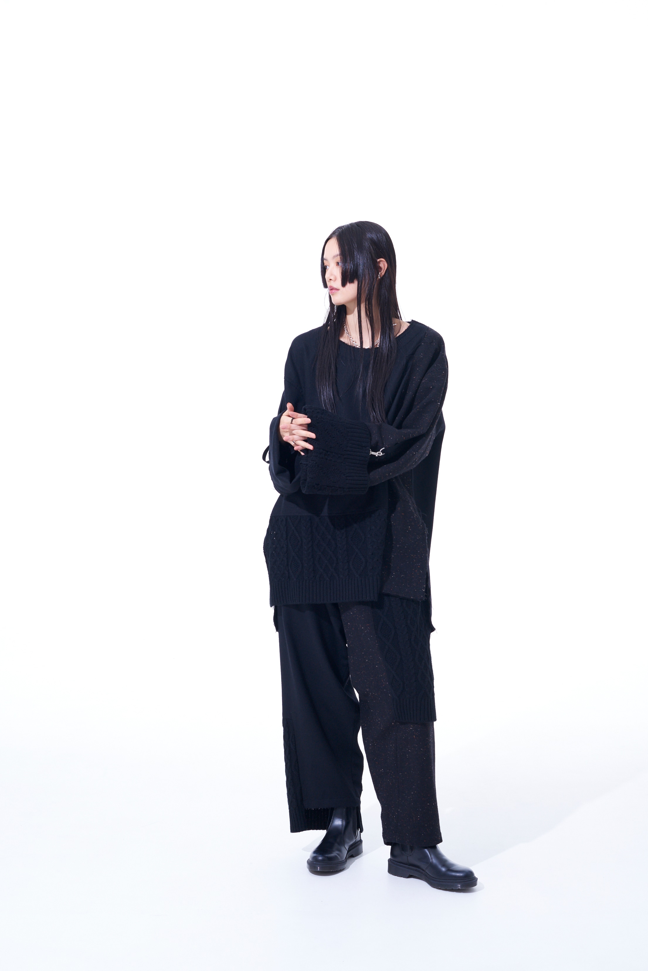 COLOR NEP CALZE + ETERMINE TWEED PANTS WITH KNIT SWITCHING DESIGN