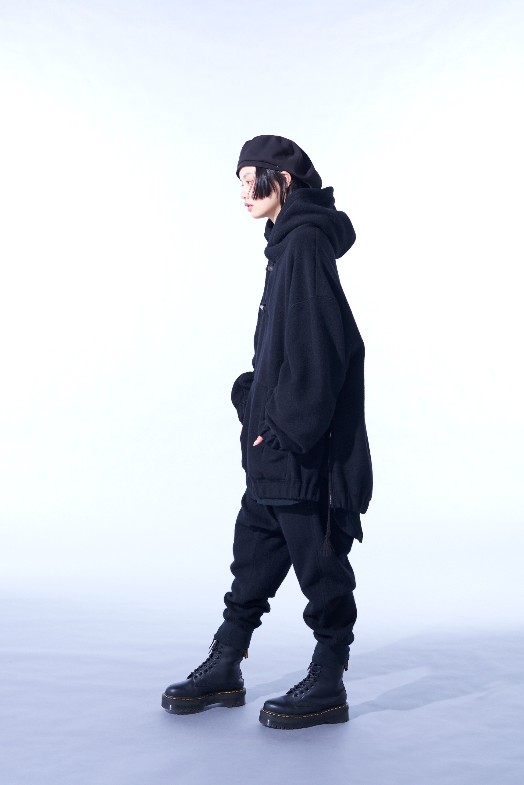 PE/W SLIVER JERSEY SIDE-ZIP TOGGLE HOODIE(M Black): S'YTE｜THE 