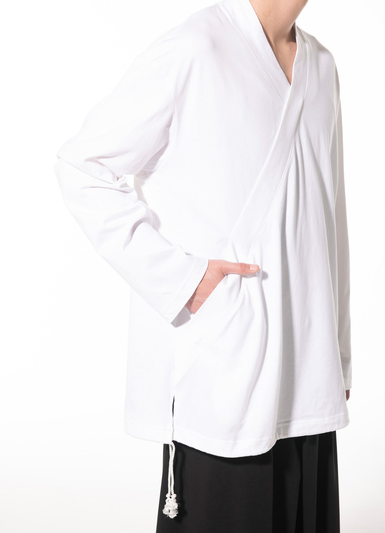 COTTON JERSEY KIMONO LAYERED DRAWSTRING PULLOVER(M White): S'YTE