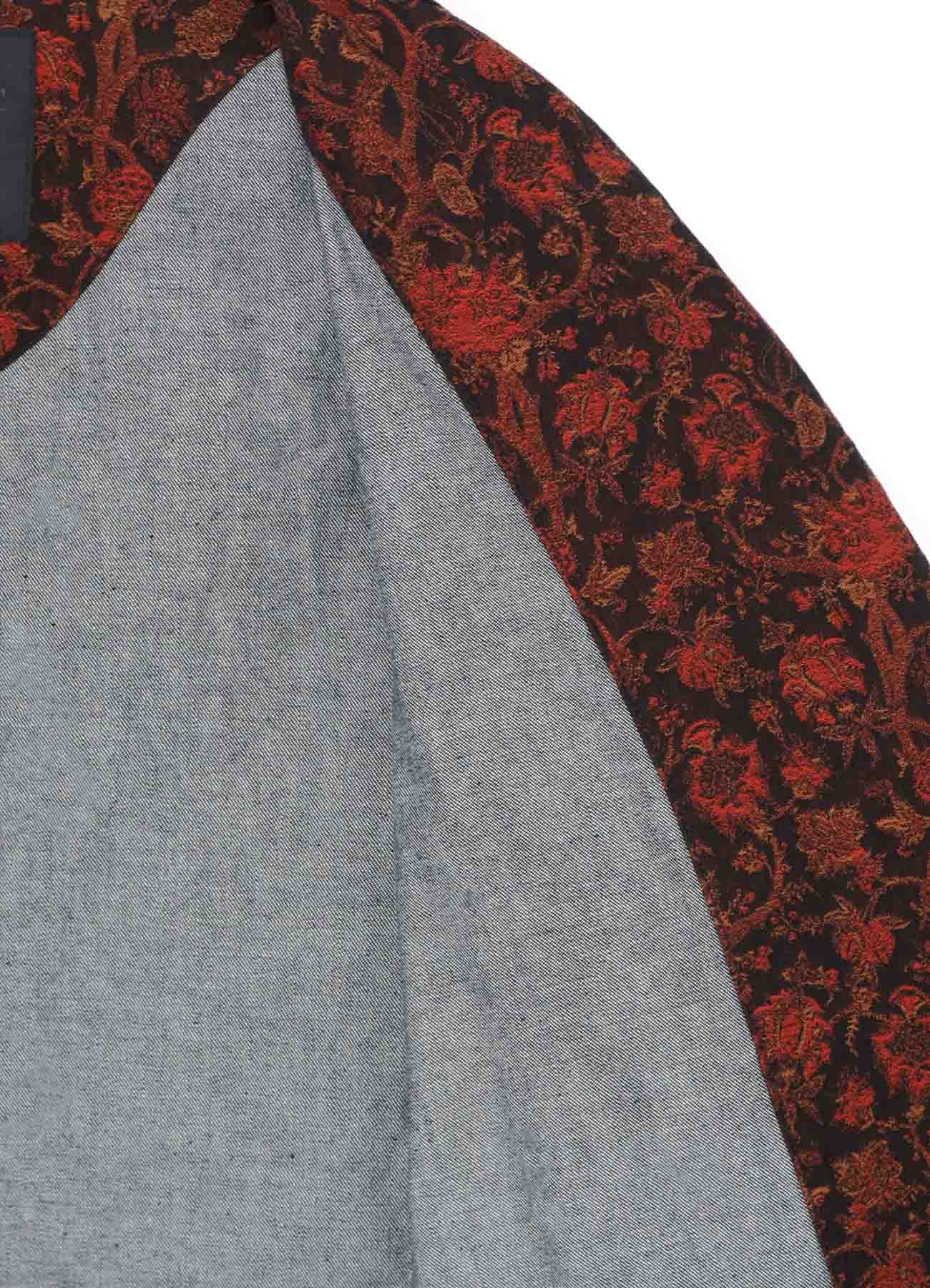 10oz Denim Ethnic Thorn Pattern Jacquard Stand Collar Coat