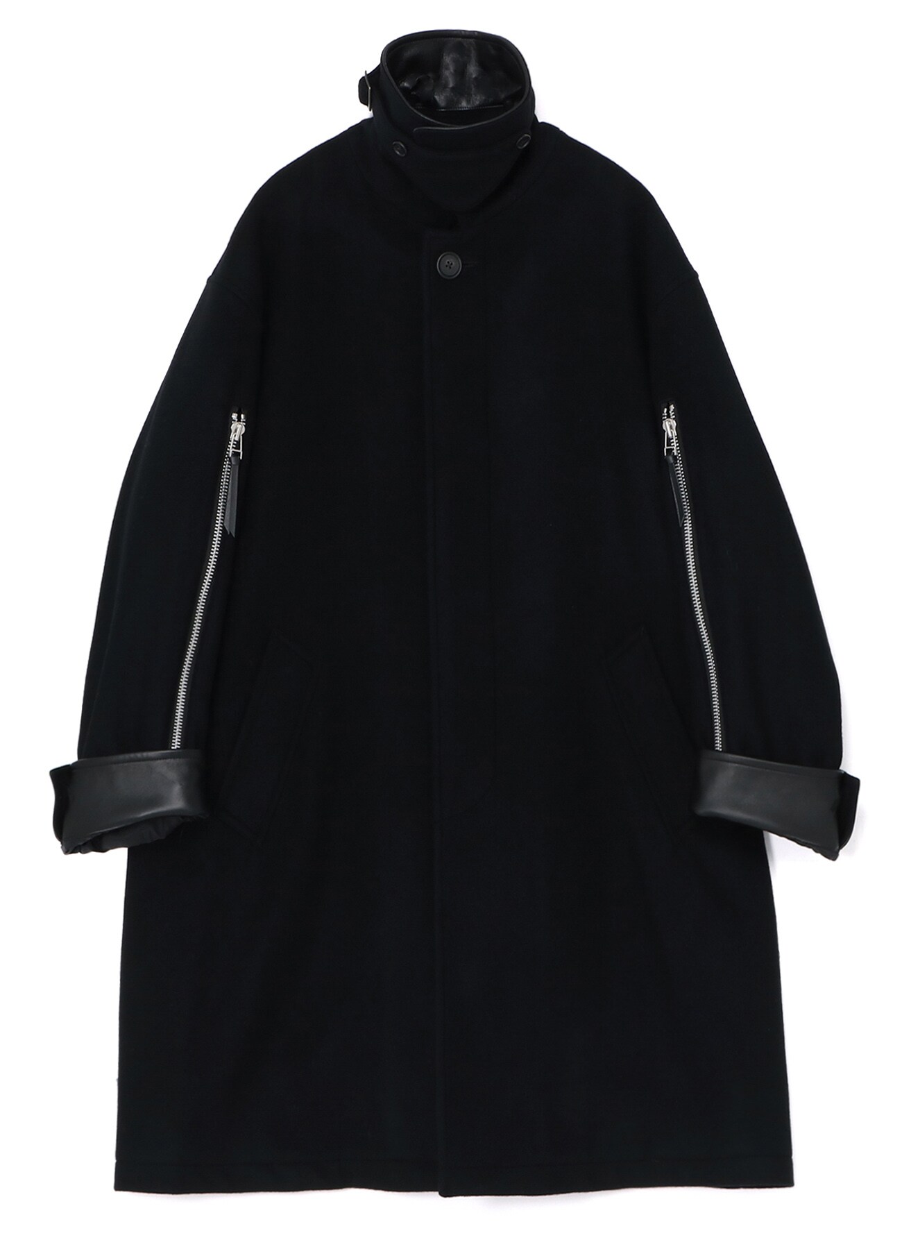 Wool Melton Big Collar Zipper Sleeves Coat