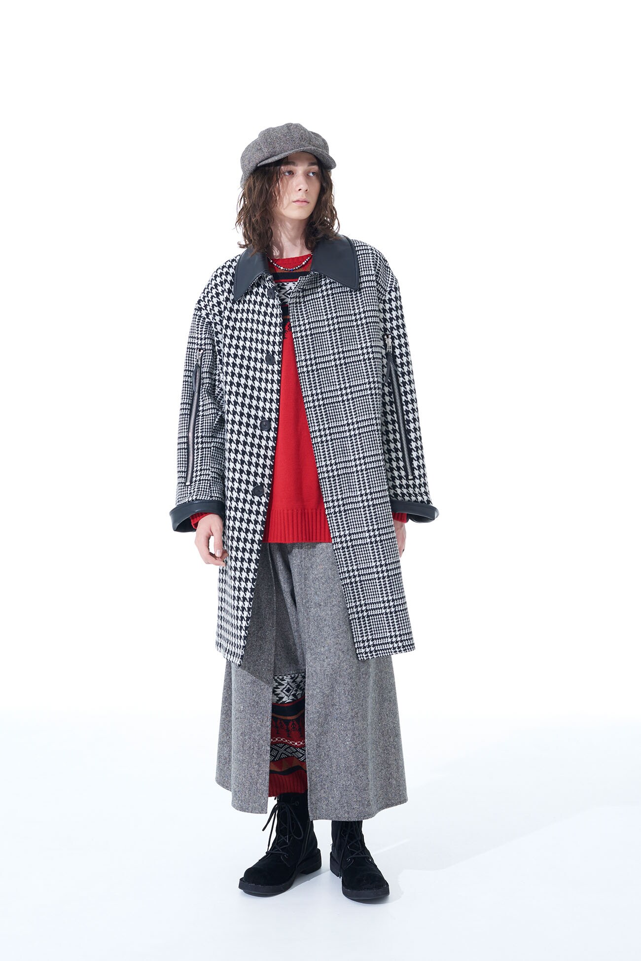 CRAZY STAGGERED PATTERN BIG COLLAR ZIPPER SLEEVES COAT