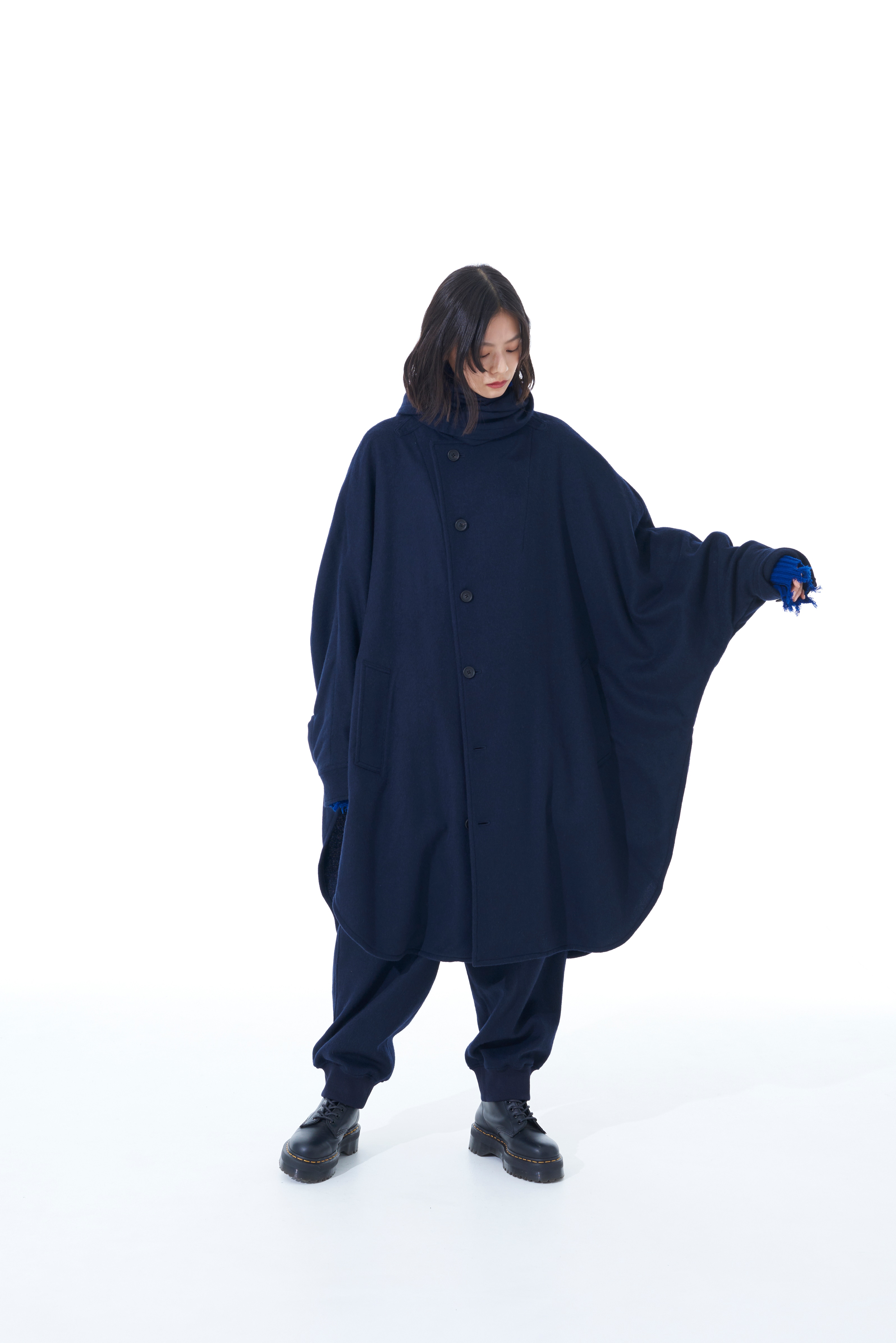 WOOL BEAVER STOLE COLLAR BIG SILHOUETTE COAT(M Navy): S'YTE｜THE